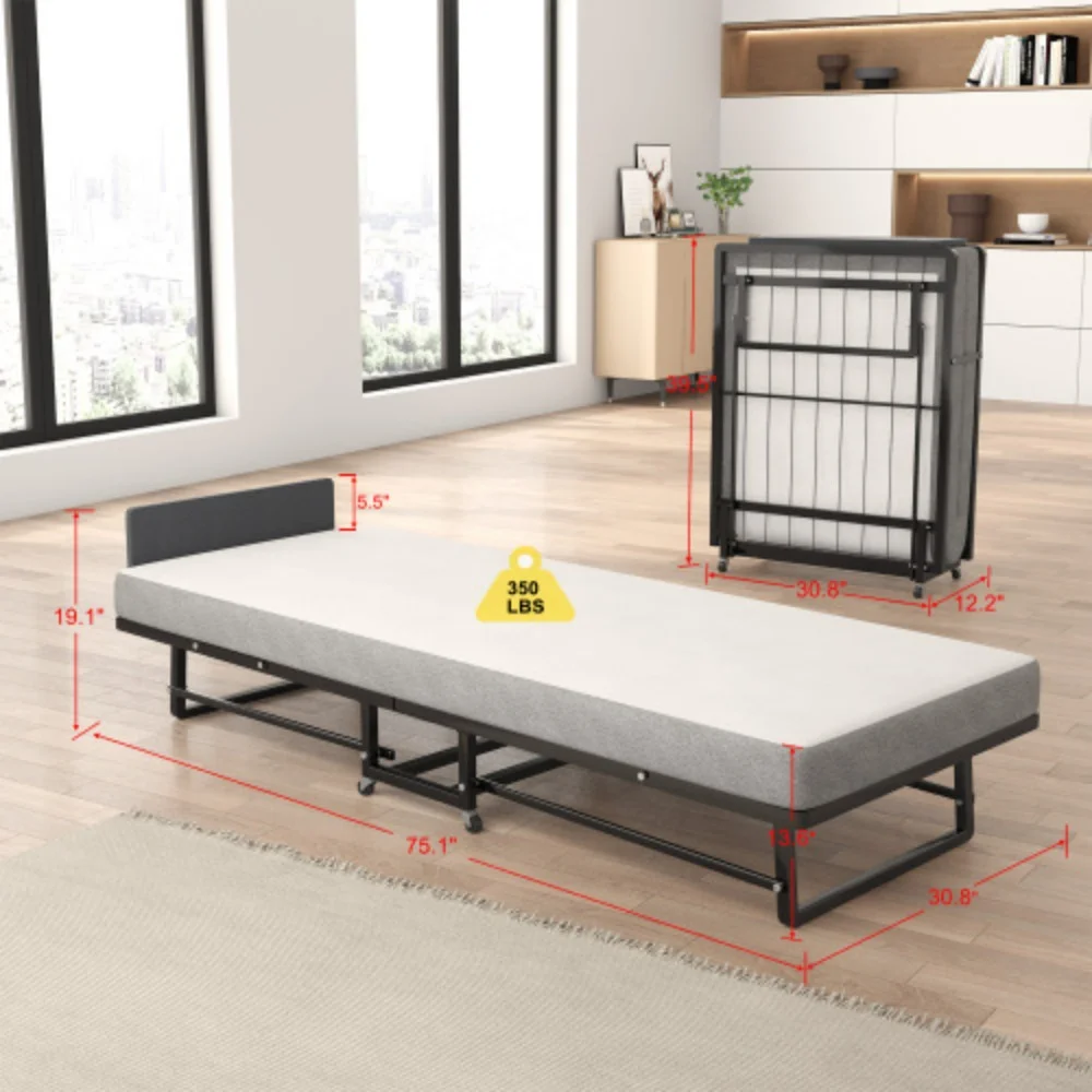 Metal Folding Bed with Cushion, Easy Storage