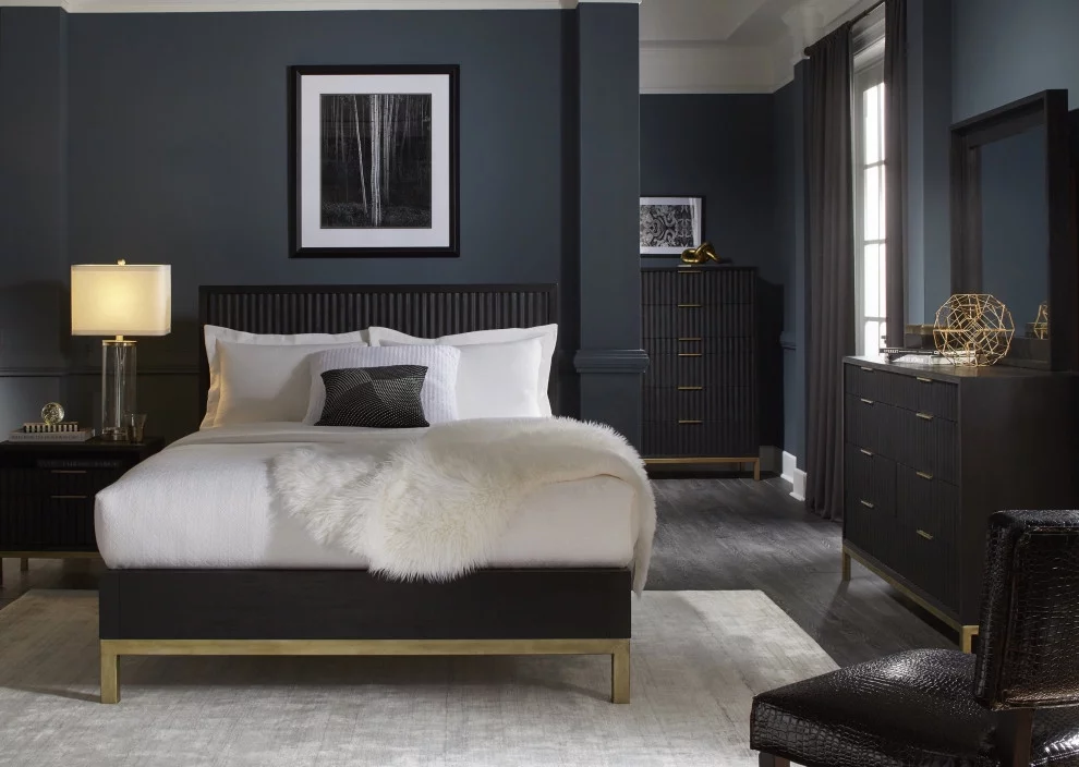 Modus Kentfield 4 Piece E King Bedroom Set With Nightstand, Black Drifted Oak