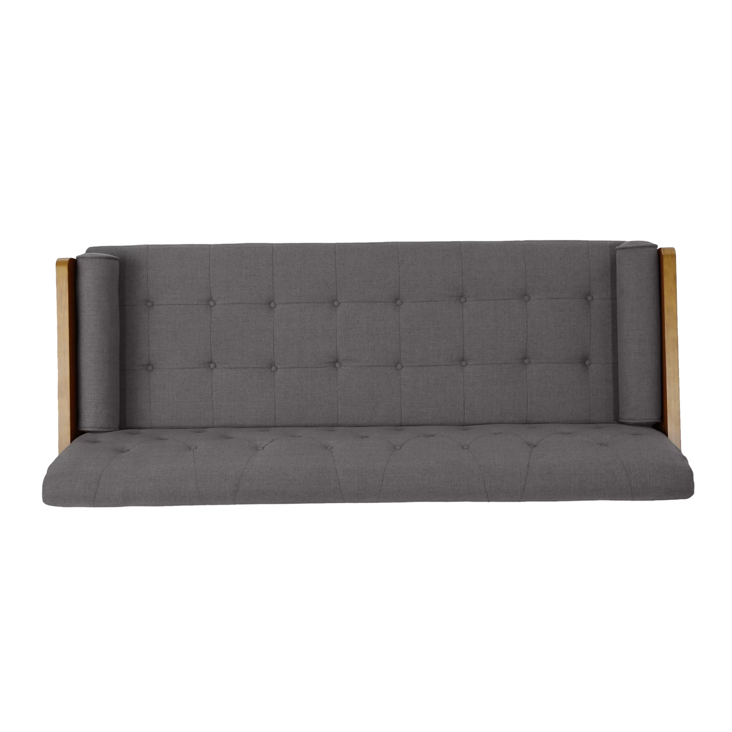 Noble House Nathanial Fabric Tufted Sofa, Grey, Dark Walnut