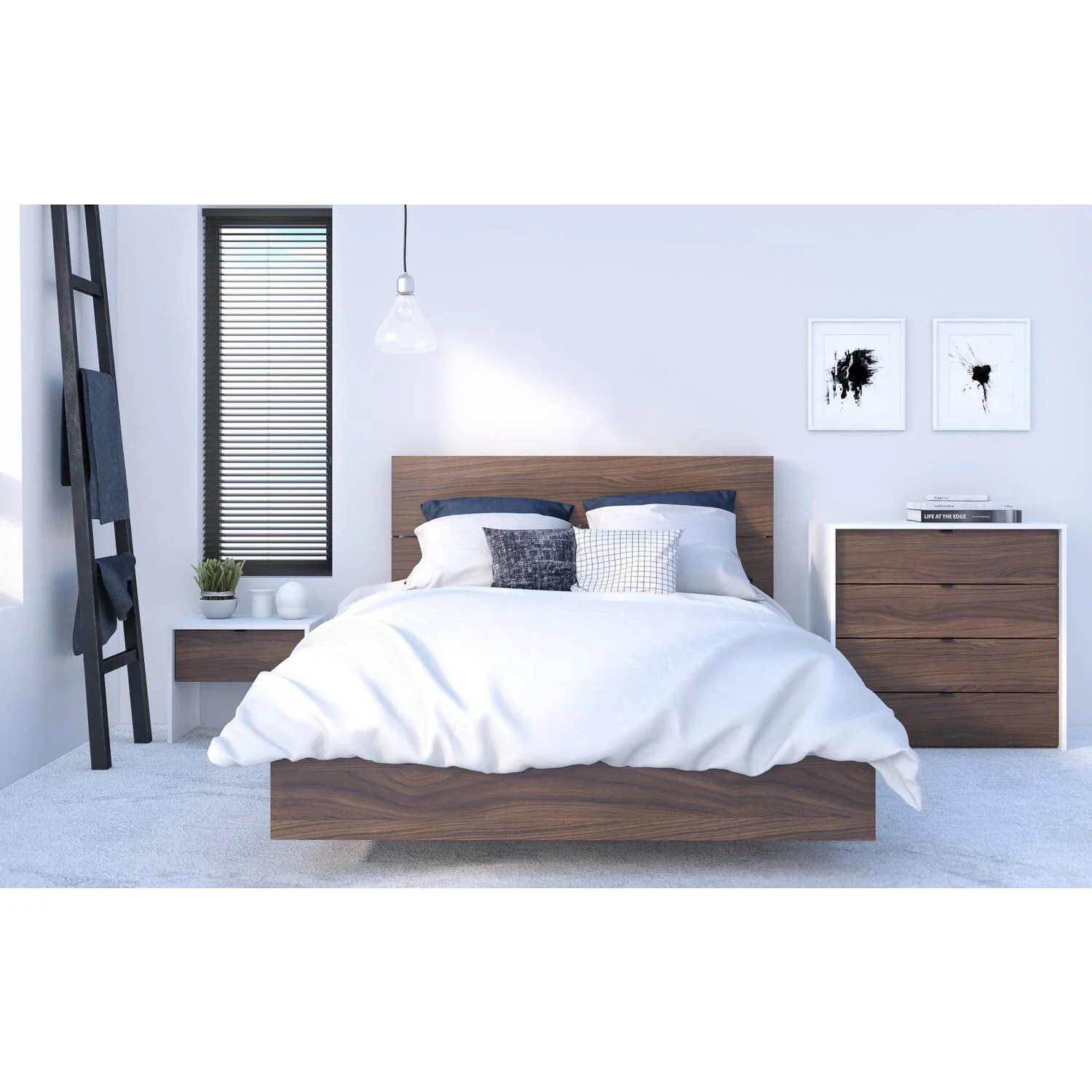 Nexera Identi-T 4 Piece Full Size Bedroom Set, White and Walnut