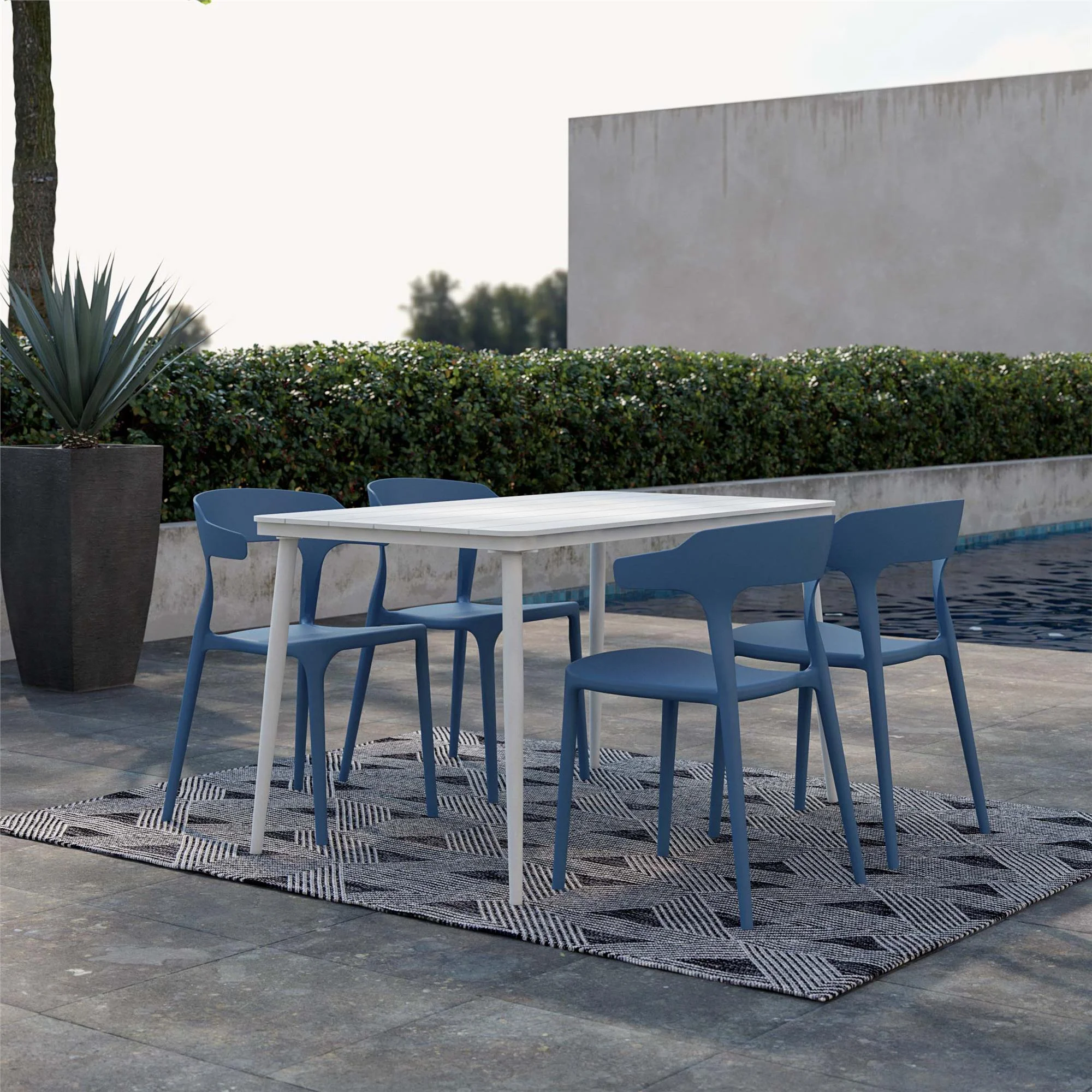 Novogratz Poolside Collection, Felix Stacking Dining Chairs, Indoor/Outdoor, 4-Pack, French Blue
