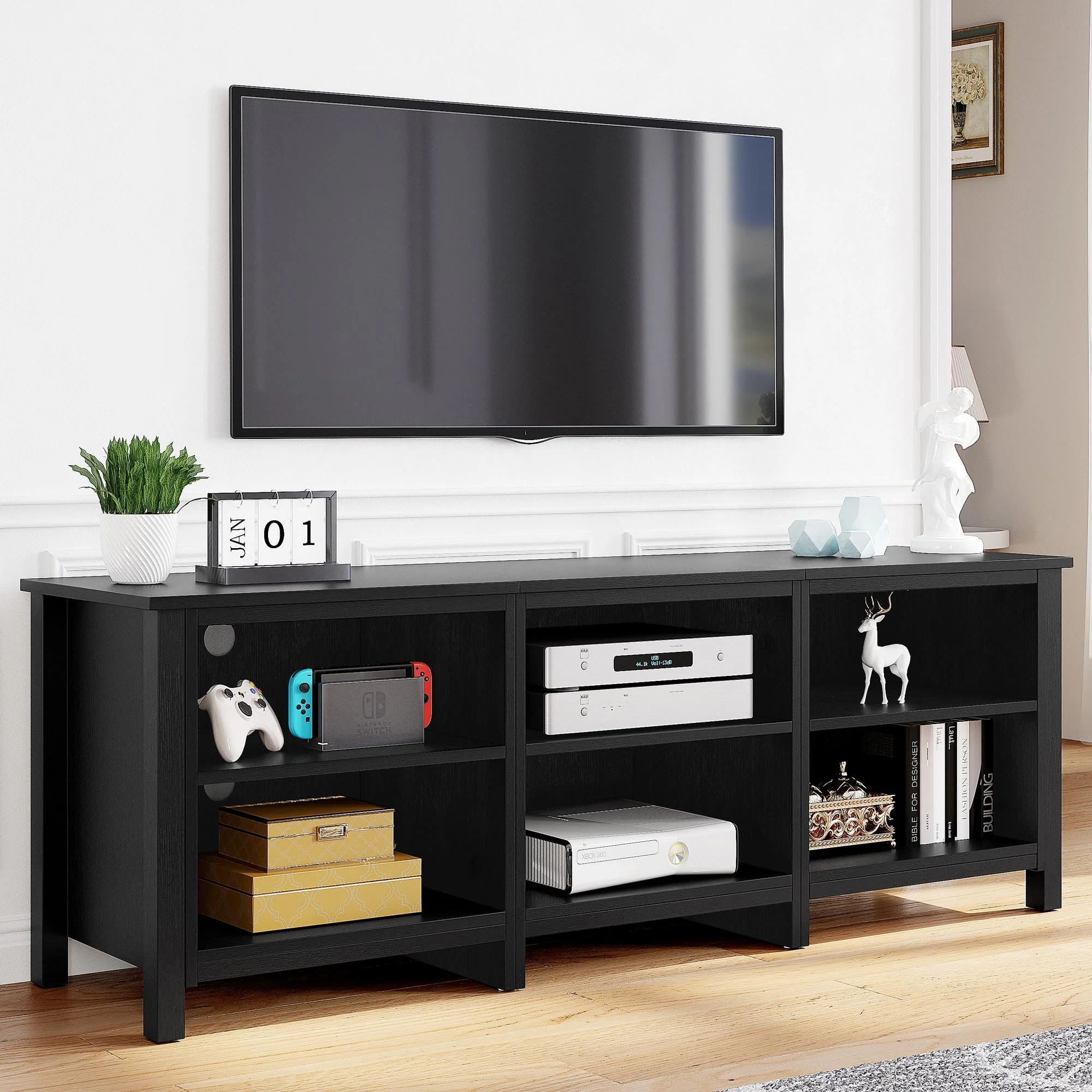 Dextrus Modern TV Stand for TV up to 80 inch, Classic 6 Cubby DIY Media Entertainment Center Console Table for Living Room Bedroom, 69