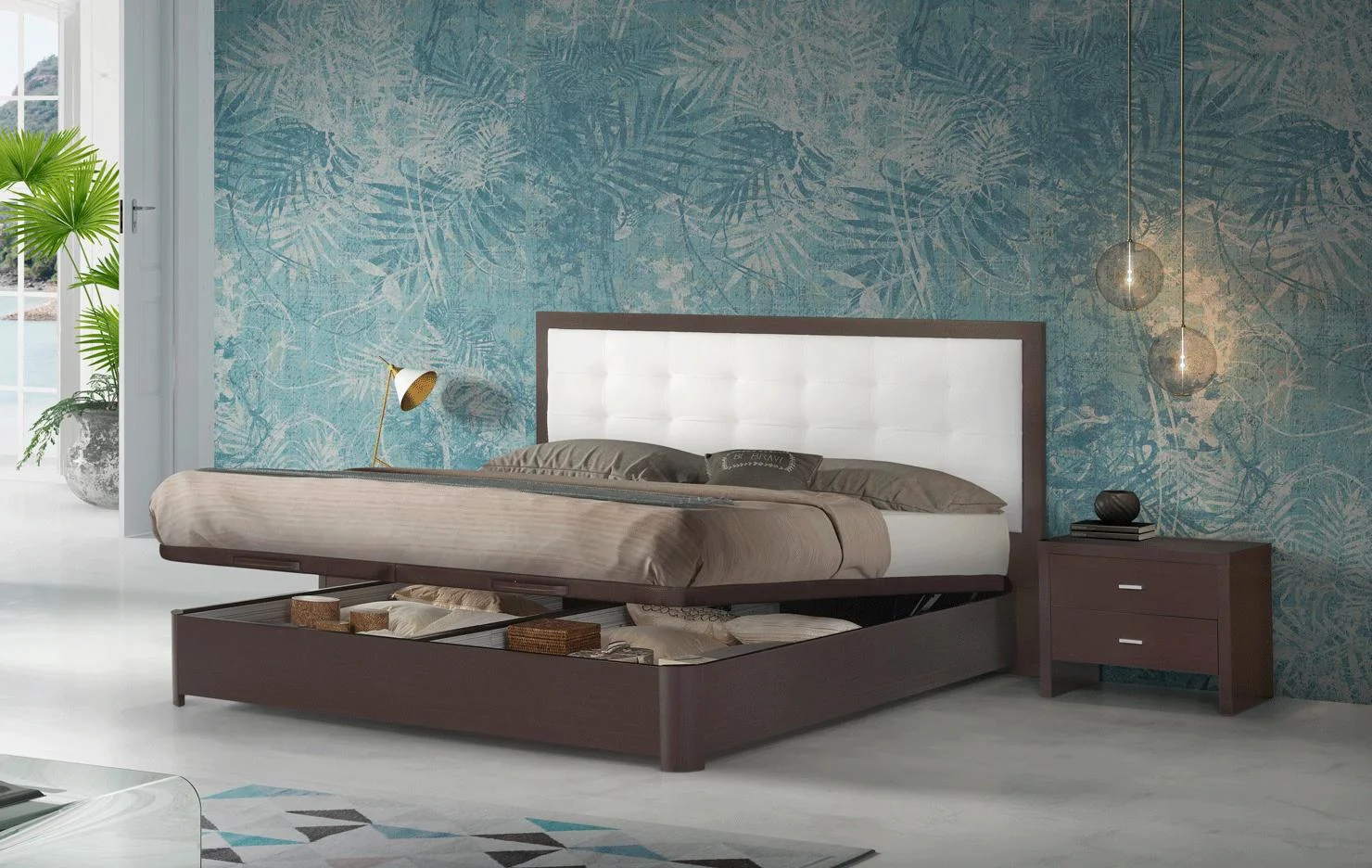 Queen Storage Bed Regina Wenge Contemporary Made in Spain ESF Dupen