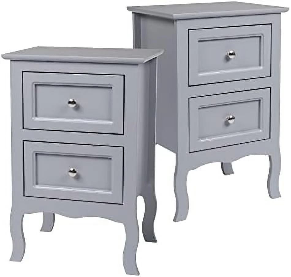 TJUNBOLIFE 23.66'' Tall 2 - Drawer Nightstand Country Style Bedroom Bedside Table
