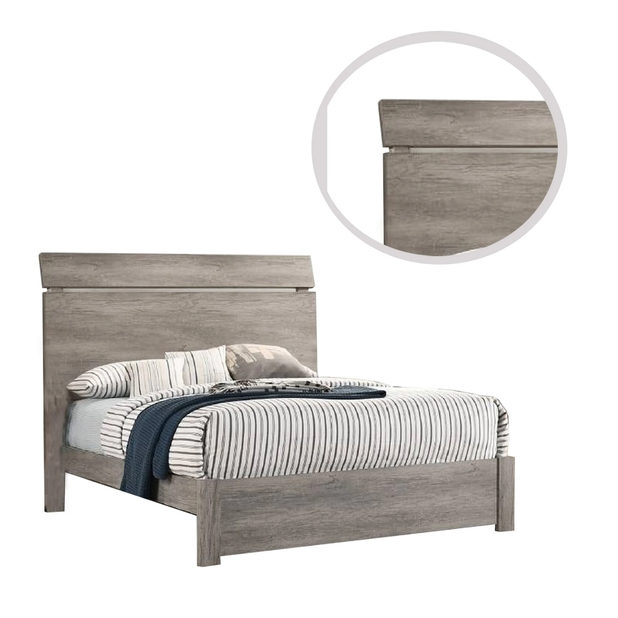 Benjara Posy Platform California King Bed, Split Headboard, Distressed Gray Wood