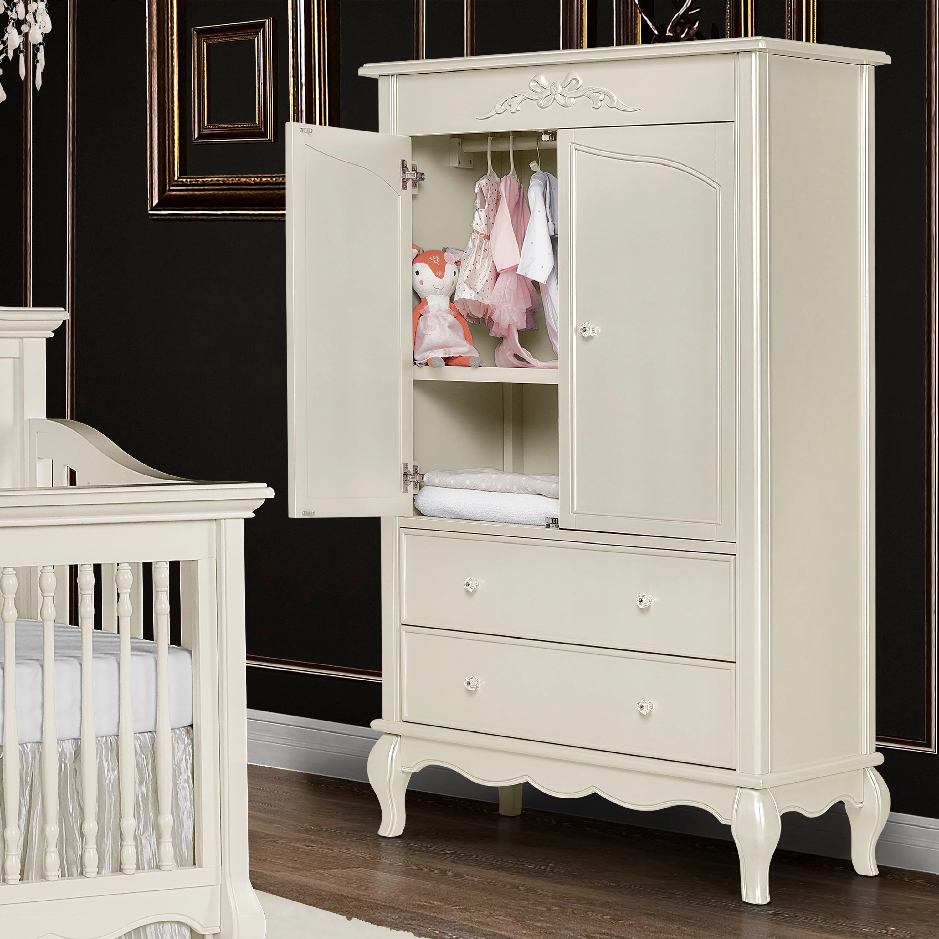 Evolur Aurora Armoire in Ivory Lace, Spacious Storage