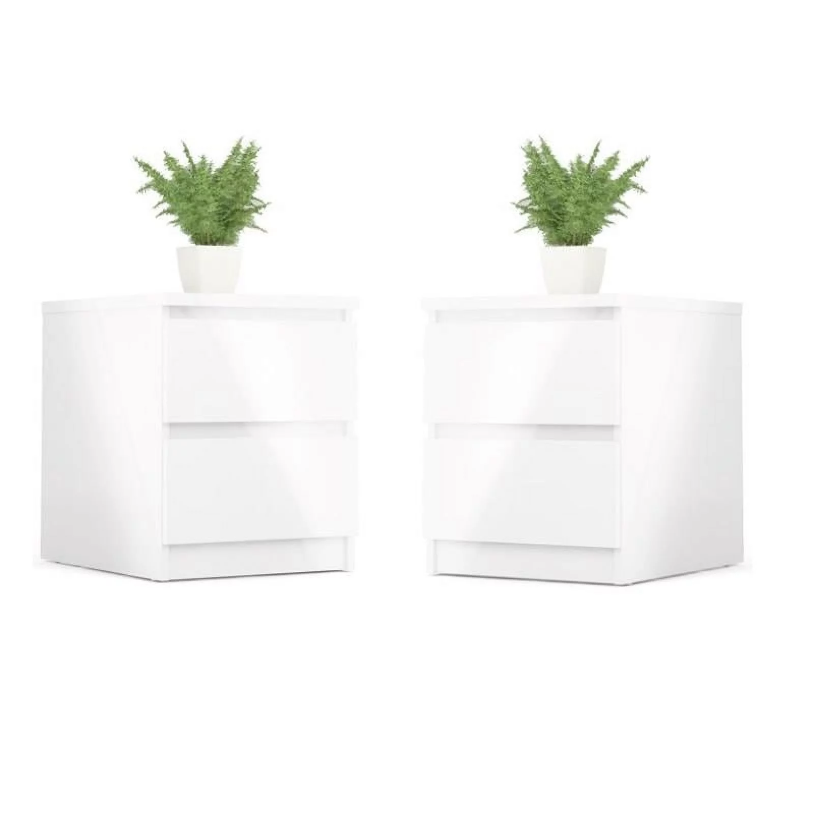Home Square 2 Piece Bedroom Set with 2 Two Drawer Nightstands in High Gloss