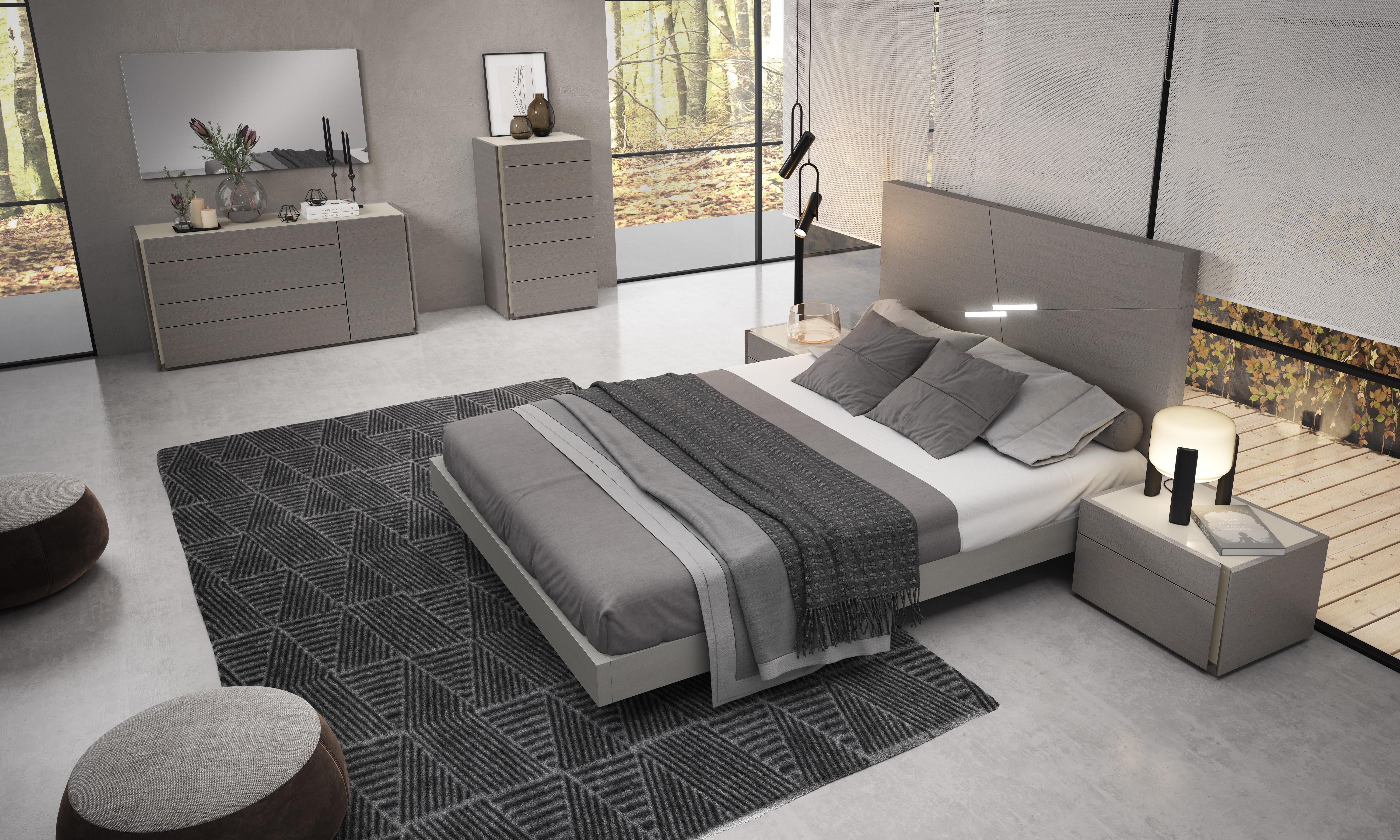 Grey Finish W/ High Gloss Accents King Bedroom Set 5Pcs Contemporary J&M Faro