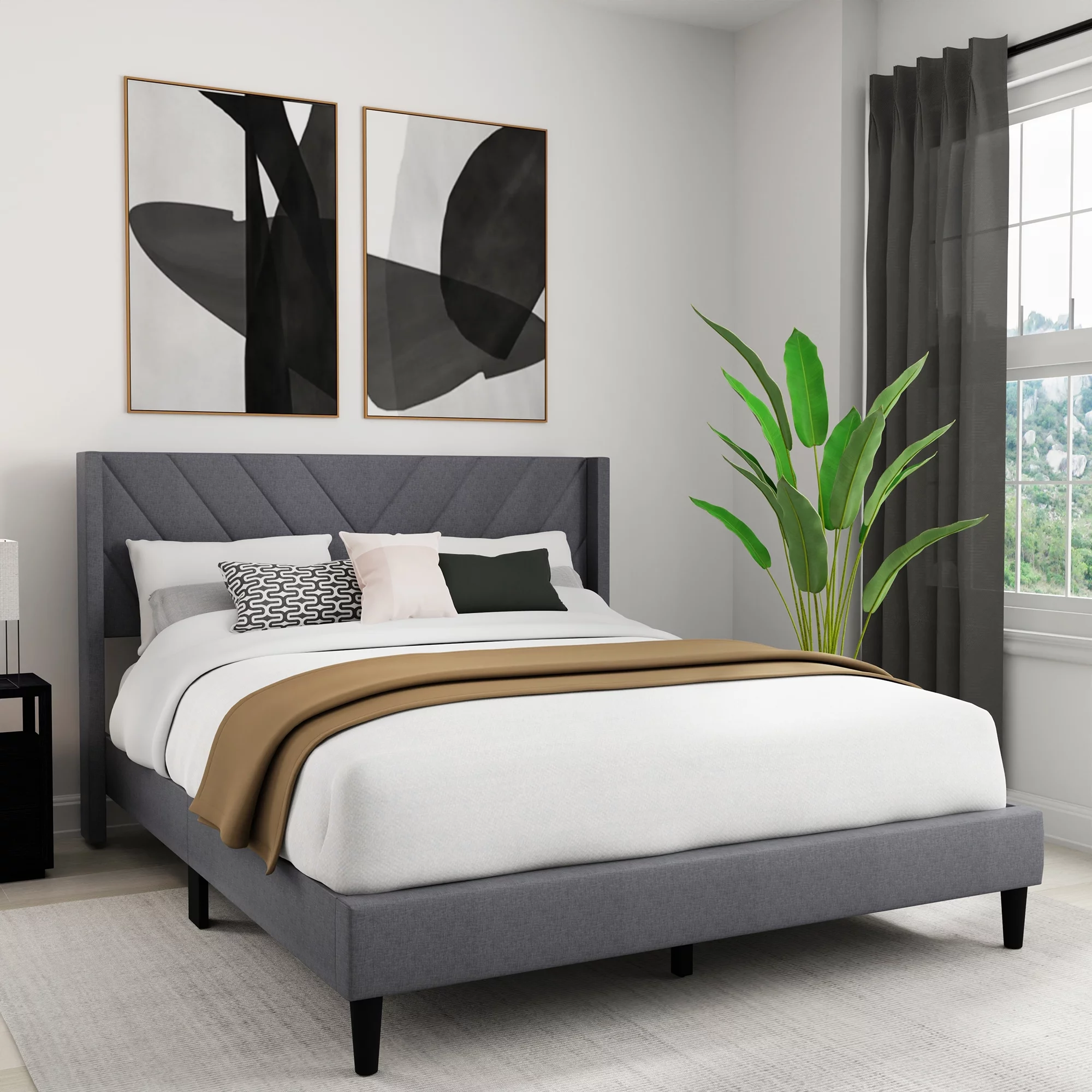 Wilder Upholstered Queen Platform Bed, Dark Gray, by Hillsdale Living Essentials
