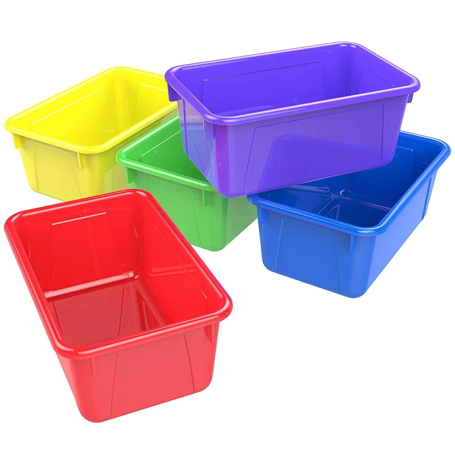 Storex Small Cubby Bin, Plastic Storage Container Fits Classroom Cubbies, Assorted Colors (Red, Yellow, Green, Blue, Purple), 10 units