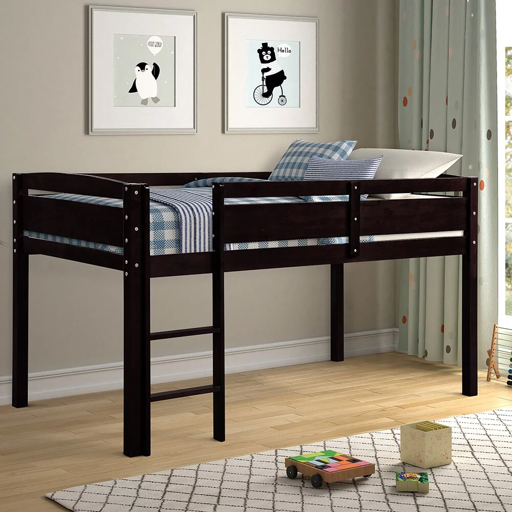 LivEditor Twin Wood Loft Bed Low Loft Beds for Kids with Ladder,Twin White