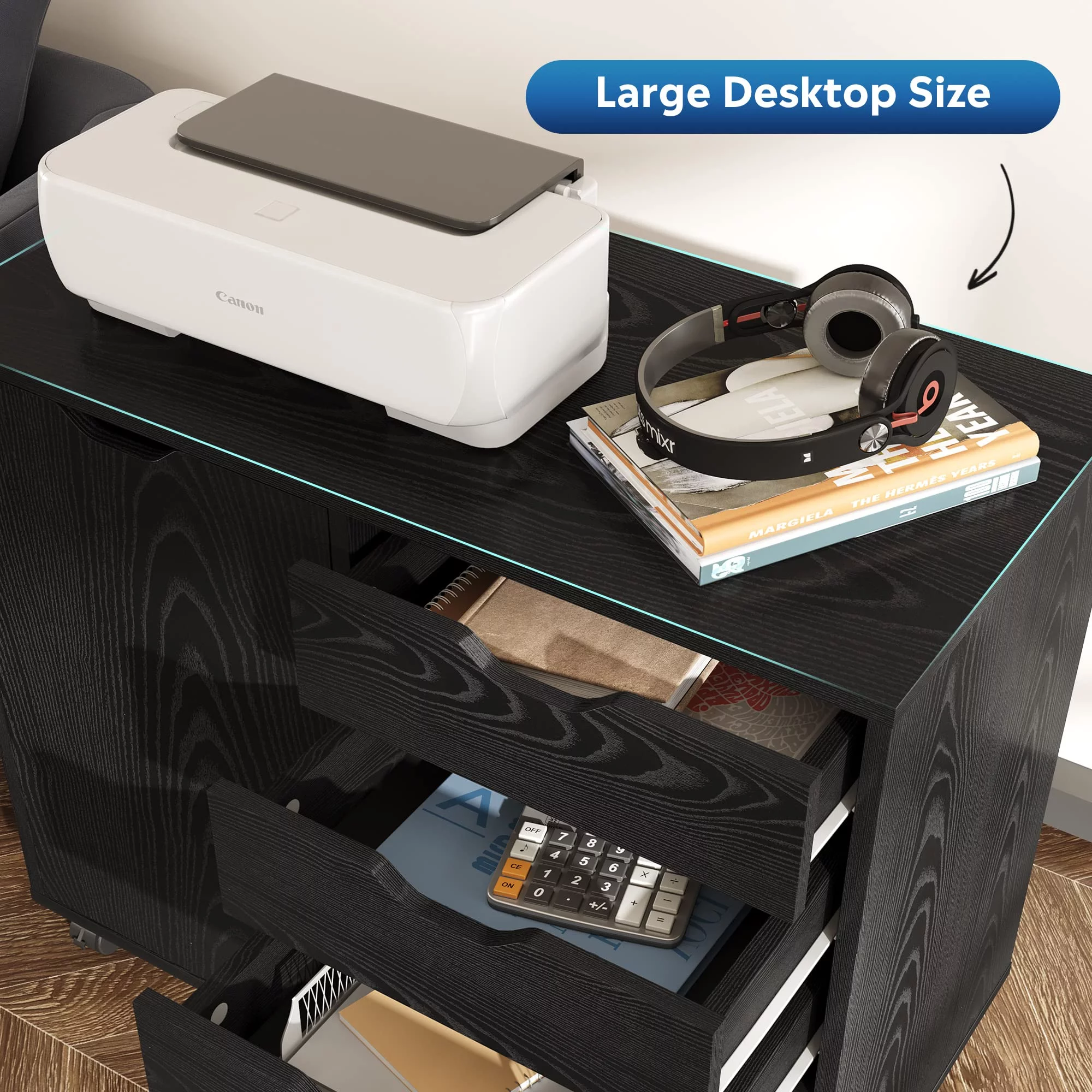 Lykos 5-Drawer Wood Dresser Chest with Door, Mobile Storage Cabinet, Printer Stand for Home Office