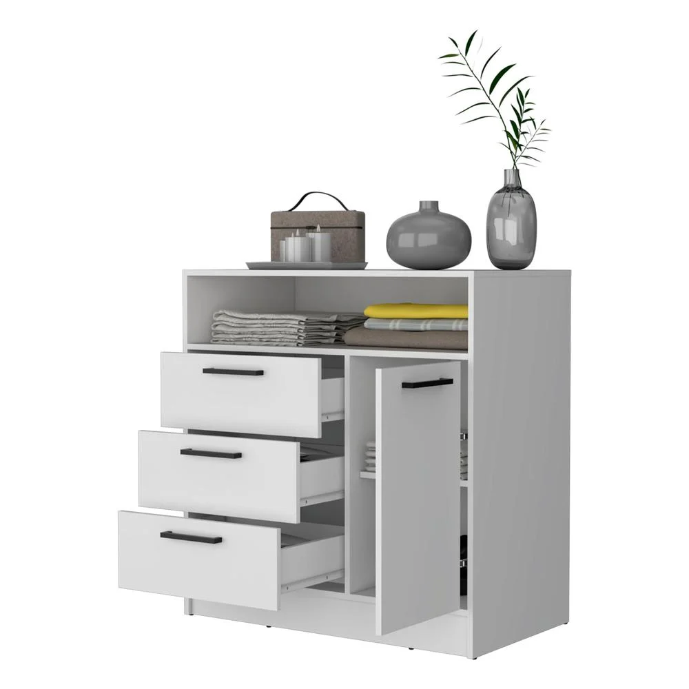 FM FURNITURE LLC Cresco 3 Drawer Dresser with Door Cabinet and Open Storage Shelf