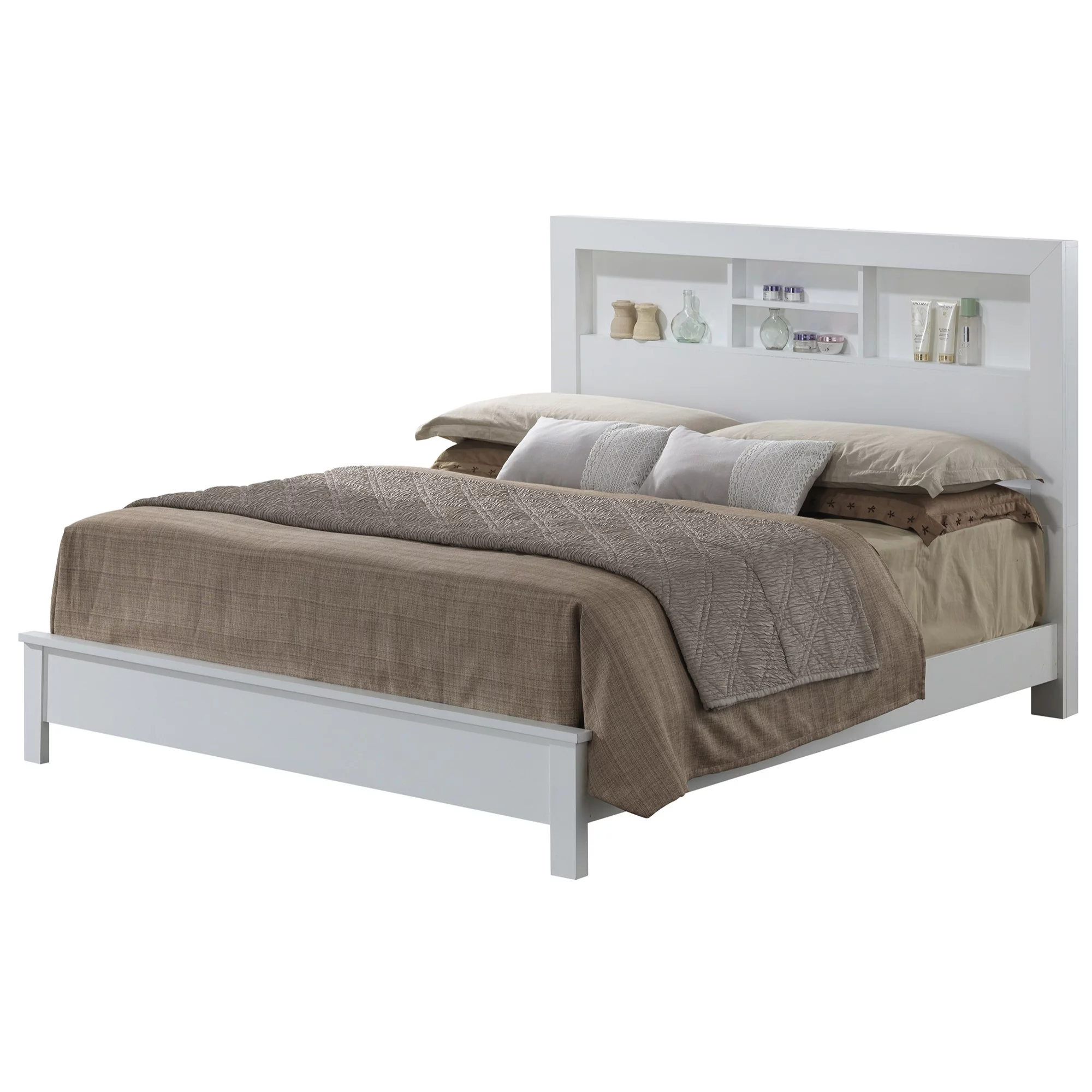 Passion Furniture PF-G2490B-FB2 Burlington Platform Bed with Storage Shelves, White - Full Size