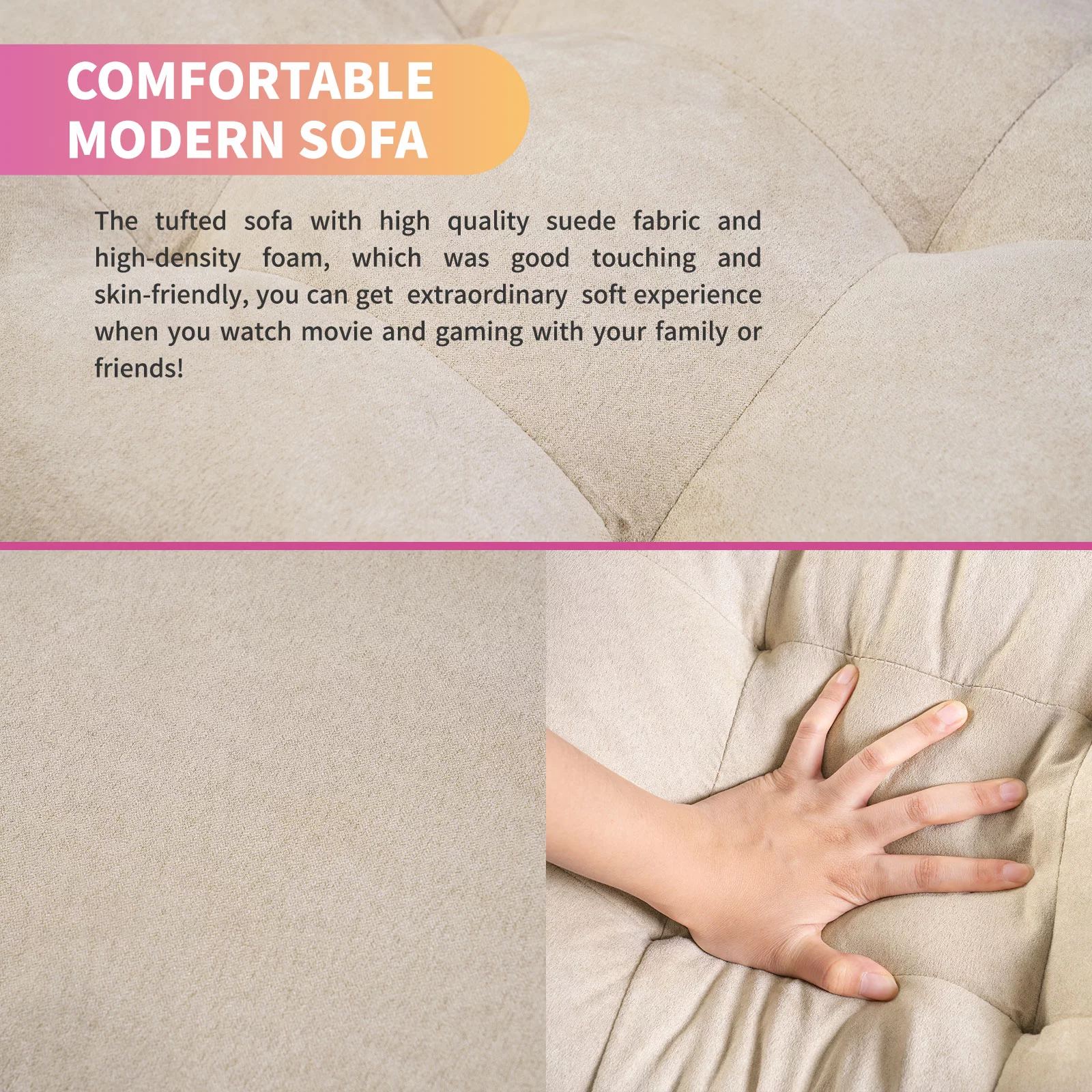 BALUS Modular Sectional Couch, U Shaped Modular Sofa with Storage Ottoman, Modern Convertible Sectional Sofa Set with Chaise Lounge for livingroom, office, Livingroom Furniture, Beige