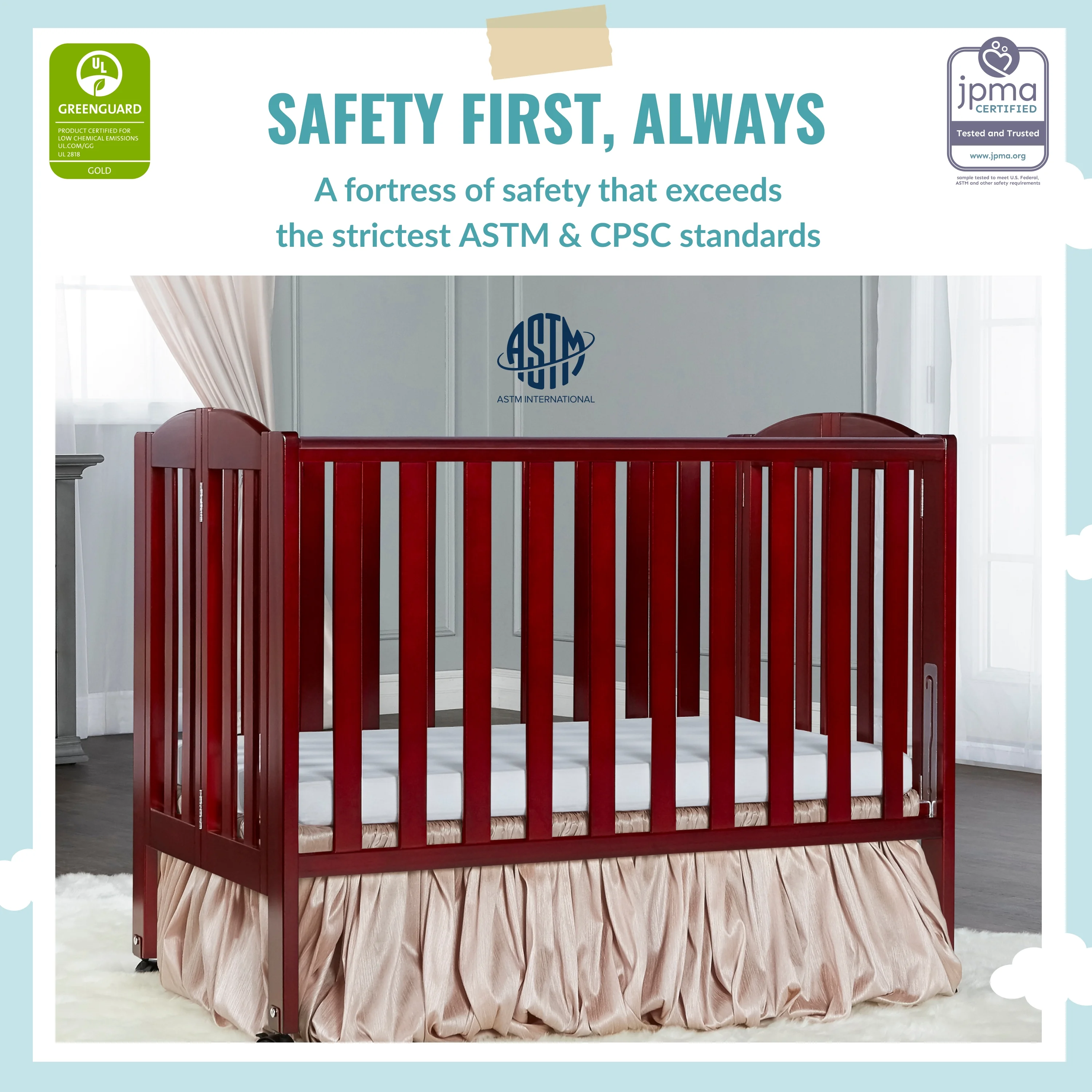 Dream On Me 2-in-1 Folding Portable Mini Crib, Cherry