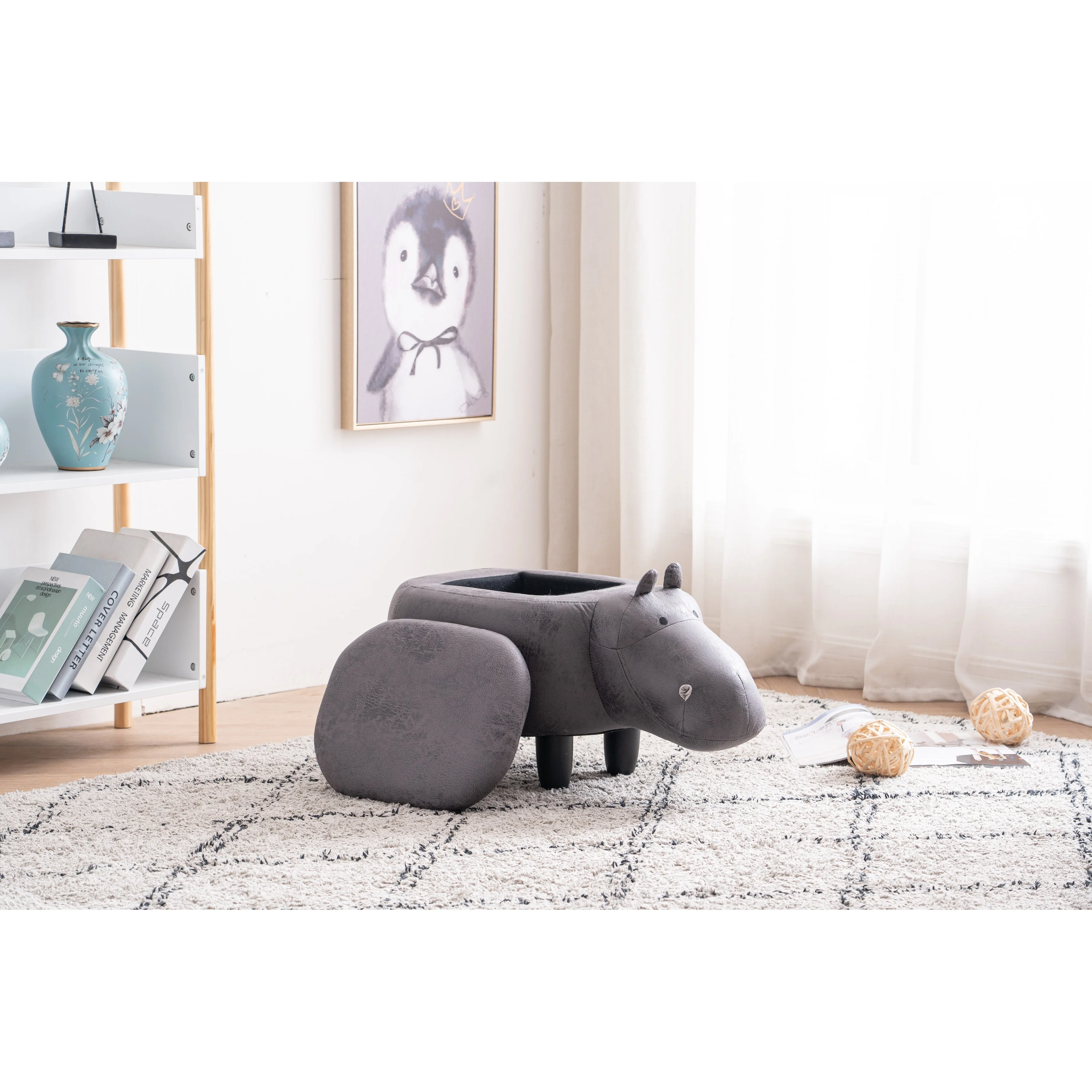 Hank the Hippo Storage Upholstered Kids Ottoman