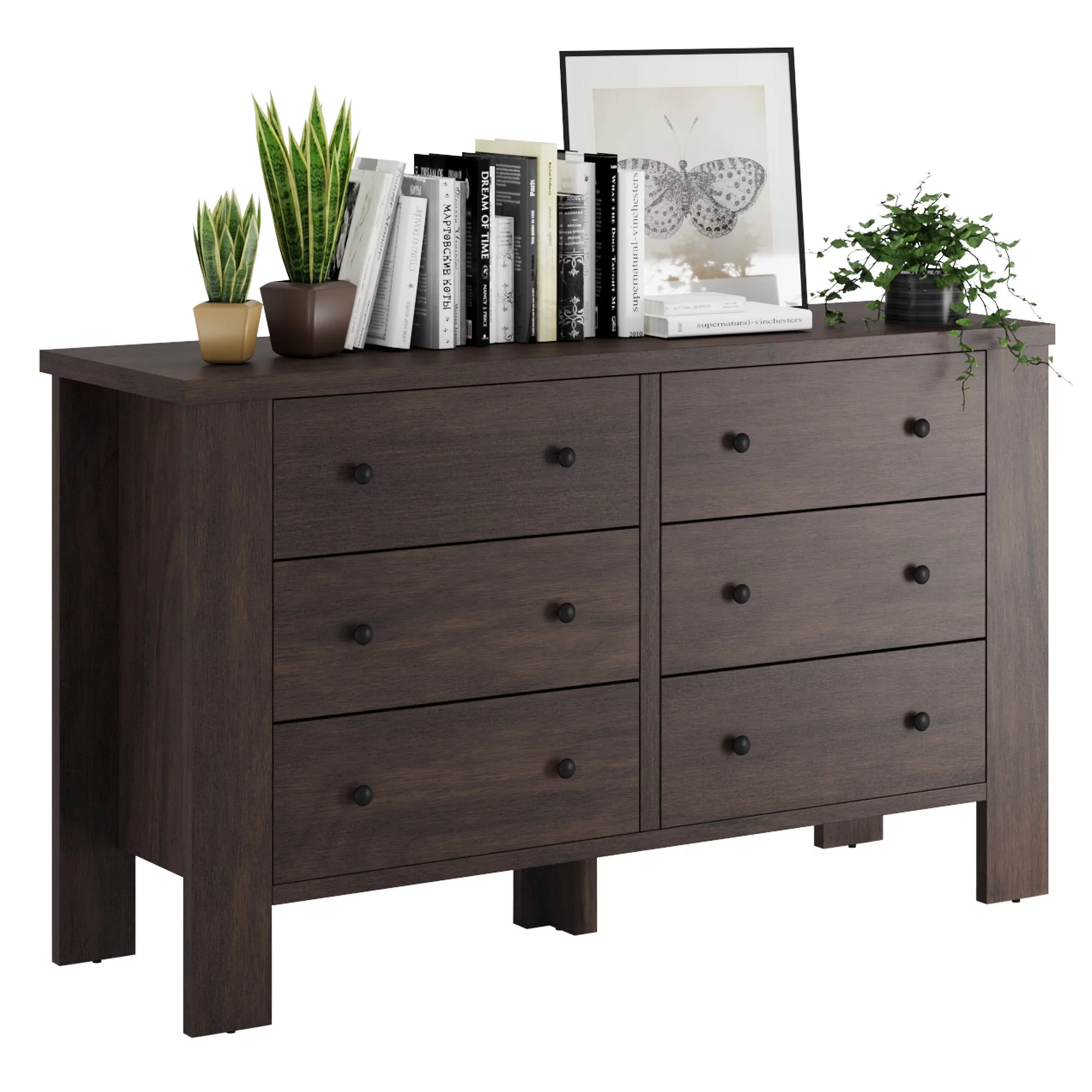 Tropow Dresser with 6 Drawers, Chest of Drawers with Deep Drawers, Organizer Units for Clothing Closet, Bedroom, Living Room,Gary