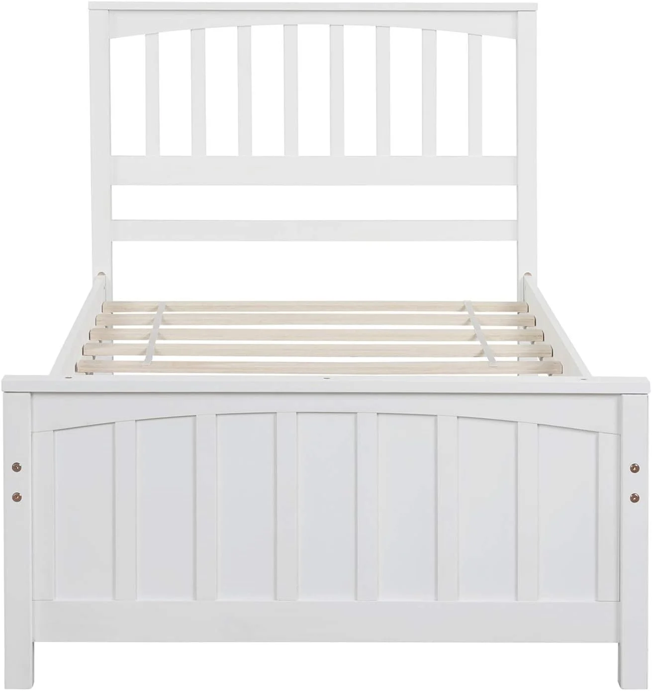 Bed Frame Wood Slats Platform Size Bed Frame With Headboard, No Box Spring Required Single Platform Bed Frame For Kids (White)