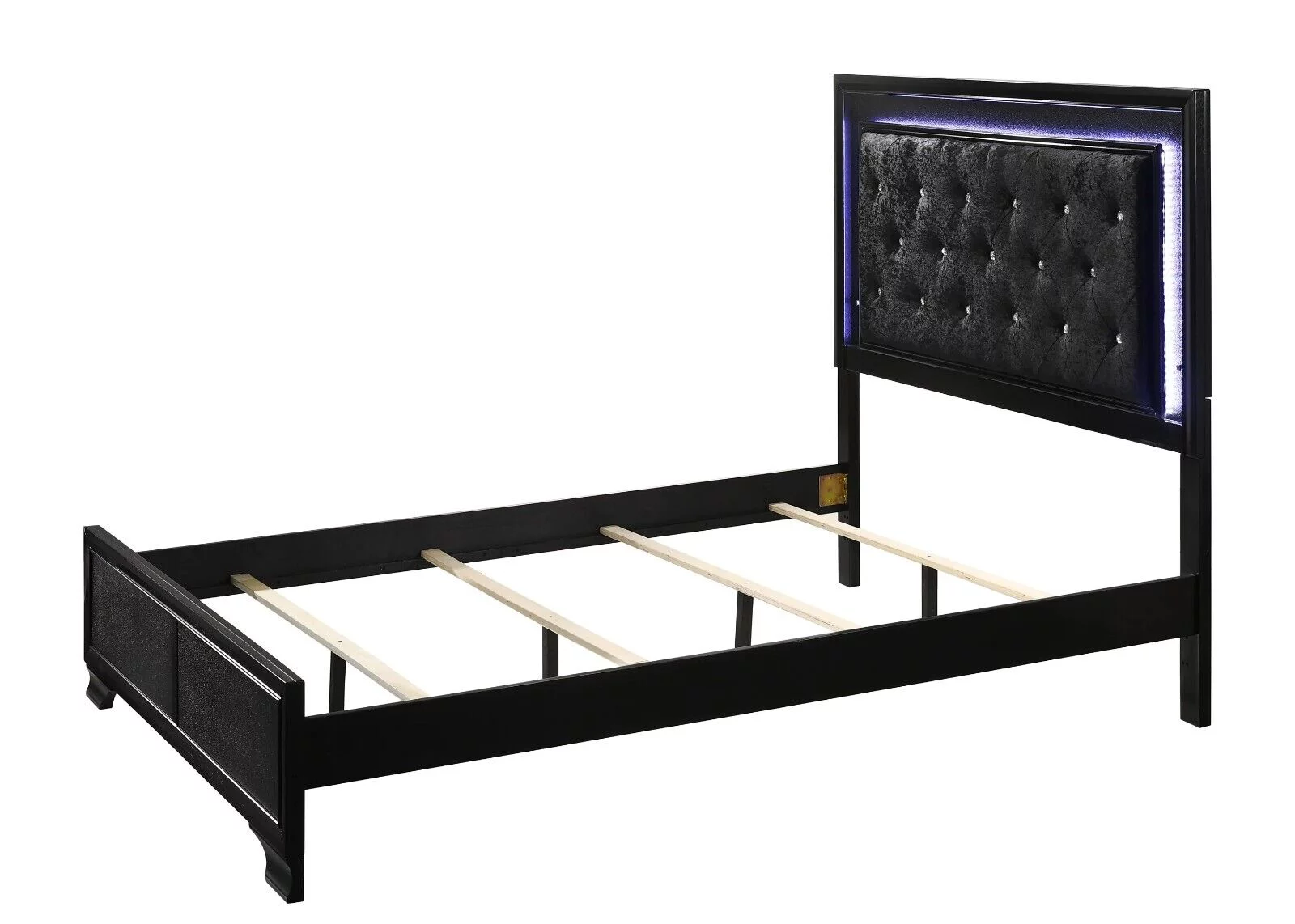 1pc Modern Glam Style Queen Size Upholstery LED Panel Bed Wooden Bedroom Furniture Black