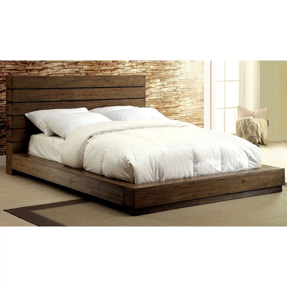 Carbon Loft Hubert Rustic Natural Wood Low Profile Bed Eastern King