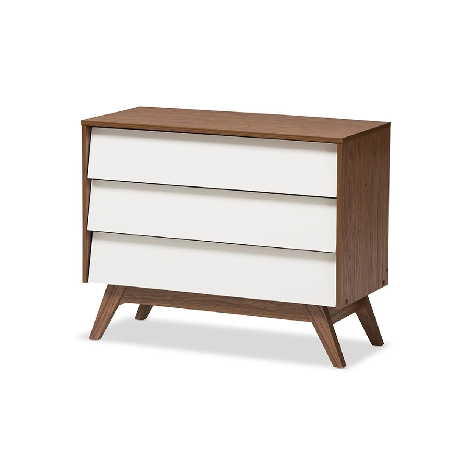 Baxton Studio Hildon Mid-Century Modern White and Walnut Wood 3-Drawer Storage Chest