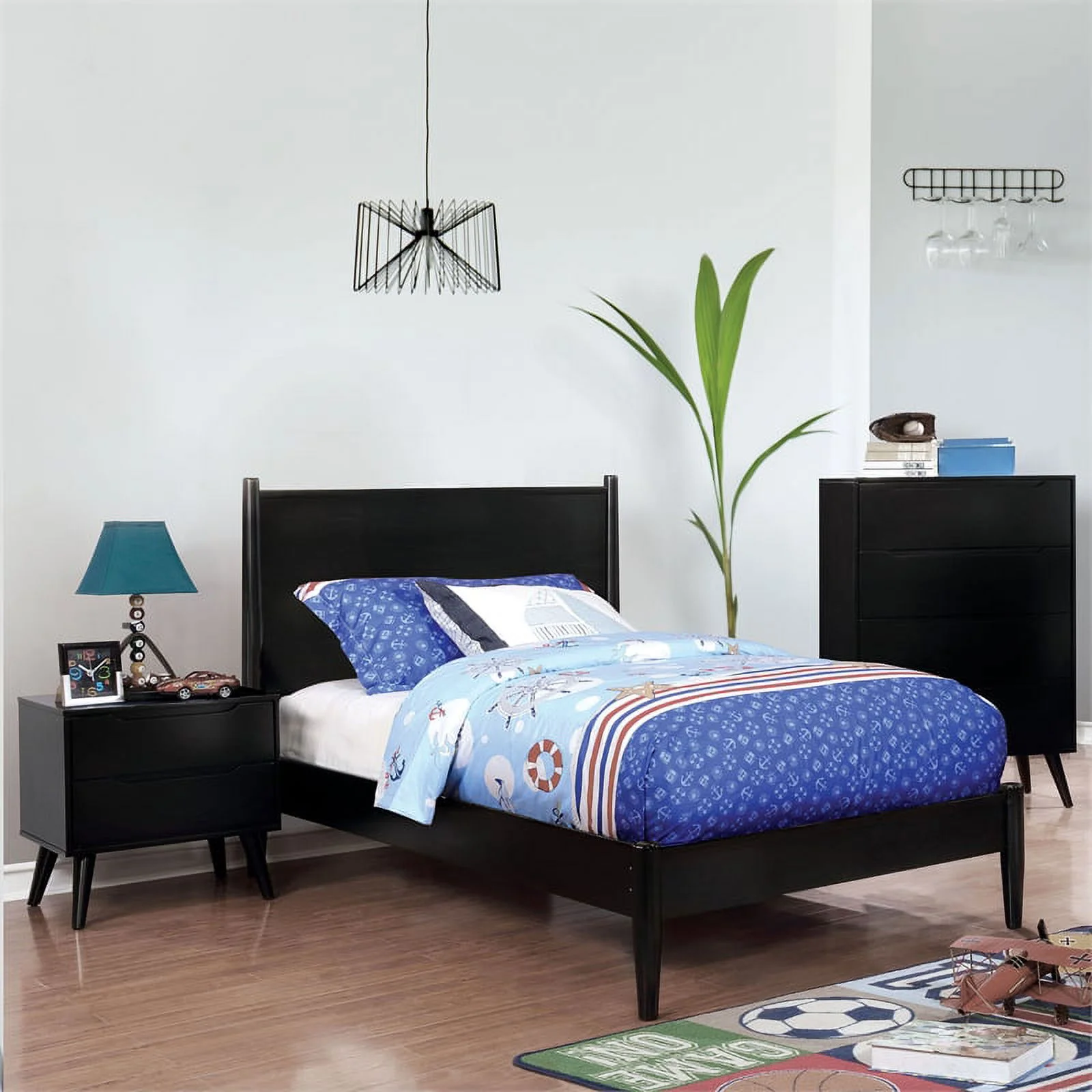 FOA Belkor Solid Wood Twin Platform Bed with 10