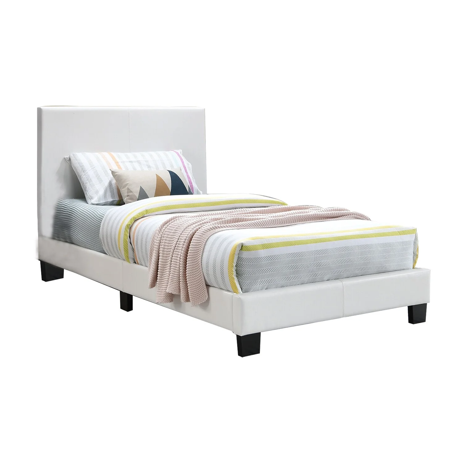 Simple Relax White Faux Leather Upholstered Platform Bed Queen
