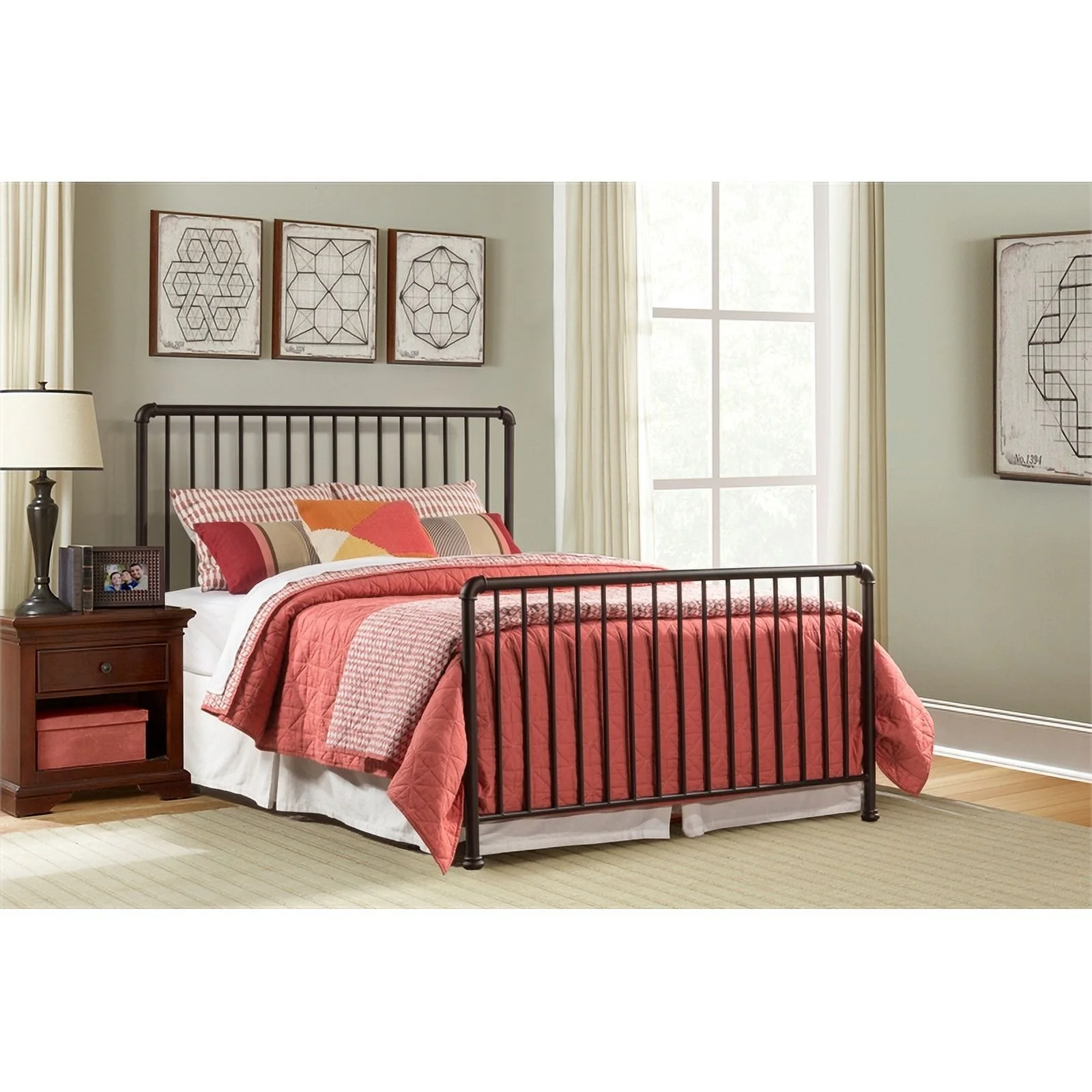 Bowery Hill Industrial Steel Metal Queen Bed Set in Oiled Bronze
