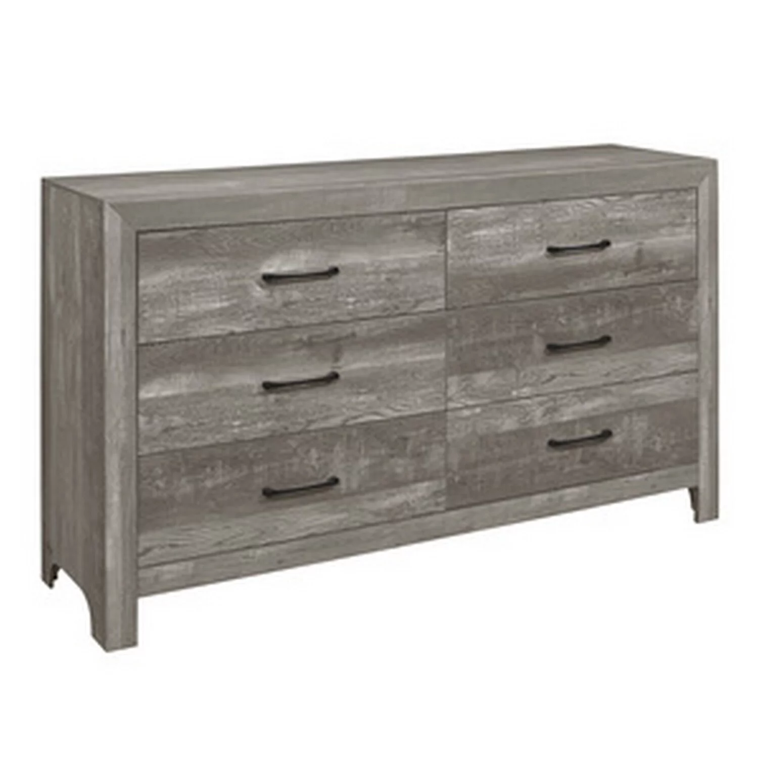 BenJara Adia 59 Inch Wide 6 Drawer Dresser, Metal Handles, Wood Grain, Rustic Gray