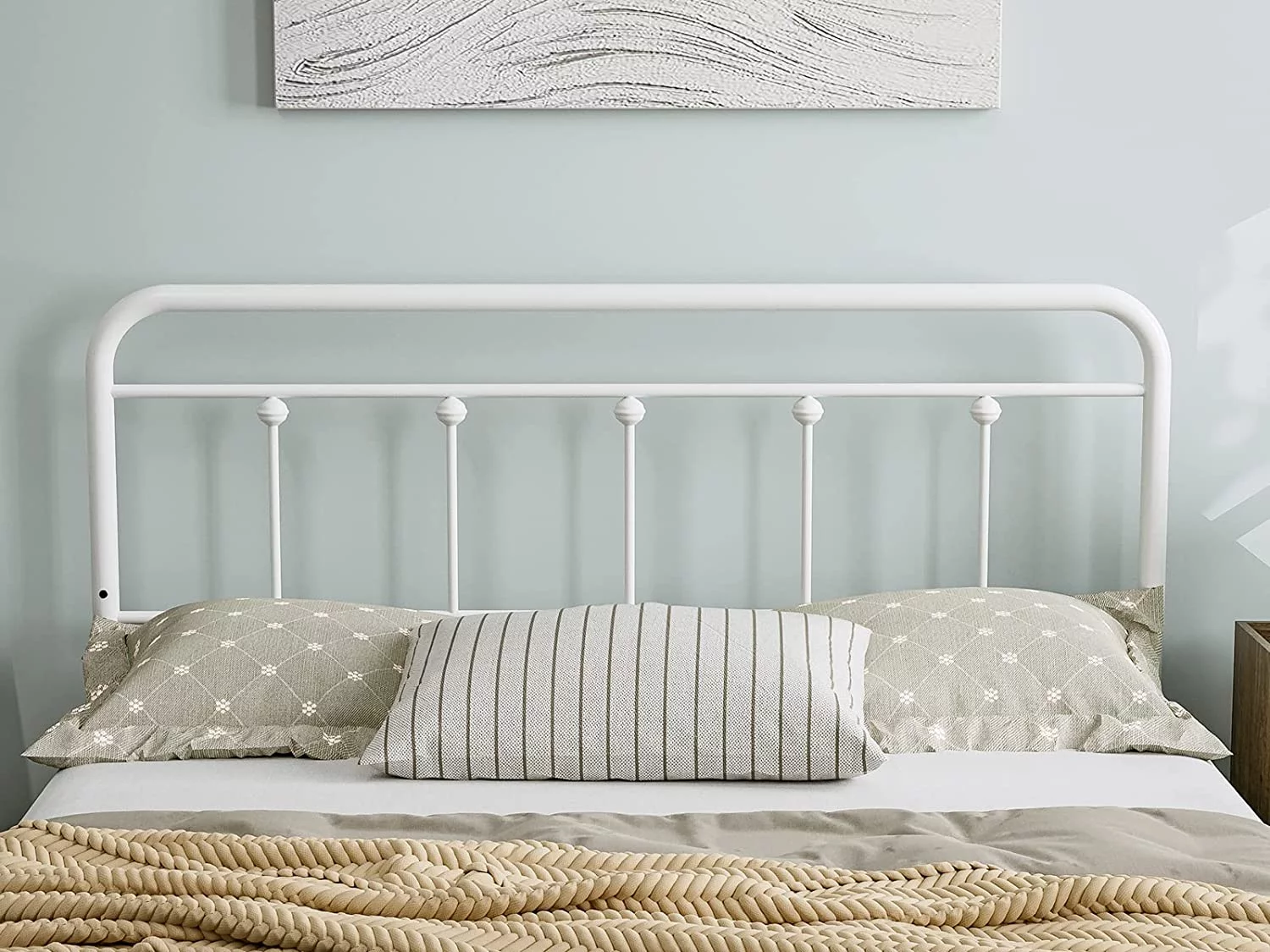 IKIFLY Metal Full Size Headboard - Adjustable Height - Farmhouse Victorian Style, Easy Assembly, Steel Headboard Only for Bedroom - White/Full
