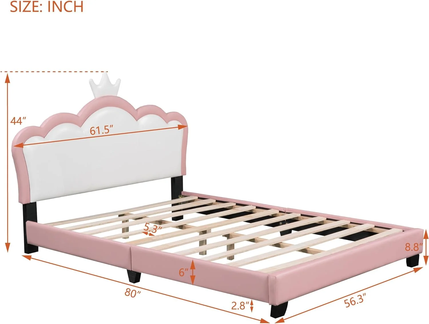 Full Size Upholstered Bed For Girls With Crow Headboard,Full Size Platform Bed With Headboard Ad Footboard,Cute Platform Bed Frame For Kids（）