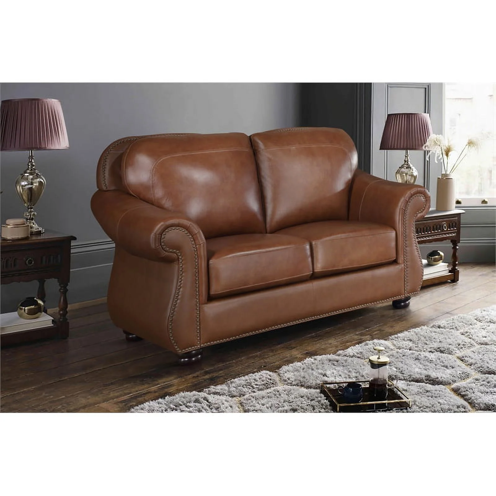 Lexicon Attleboro Leather 2-Piece Upholstered Sofa Set in Brown