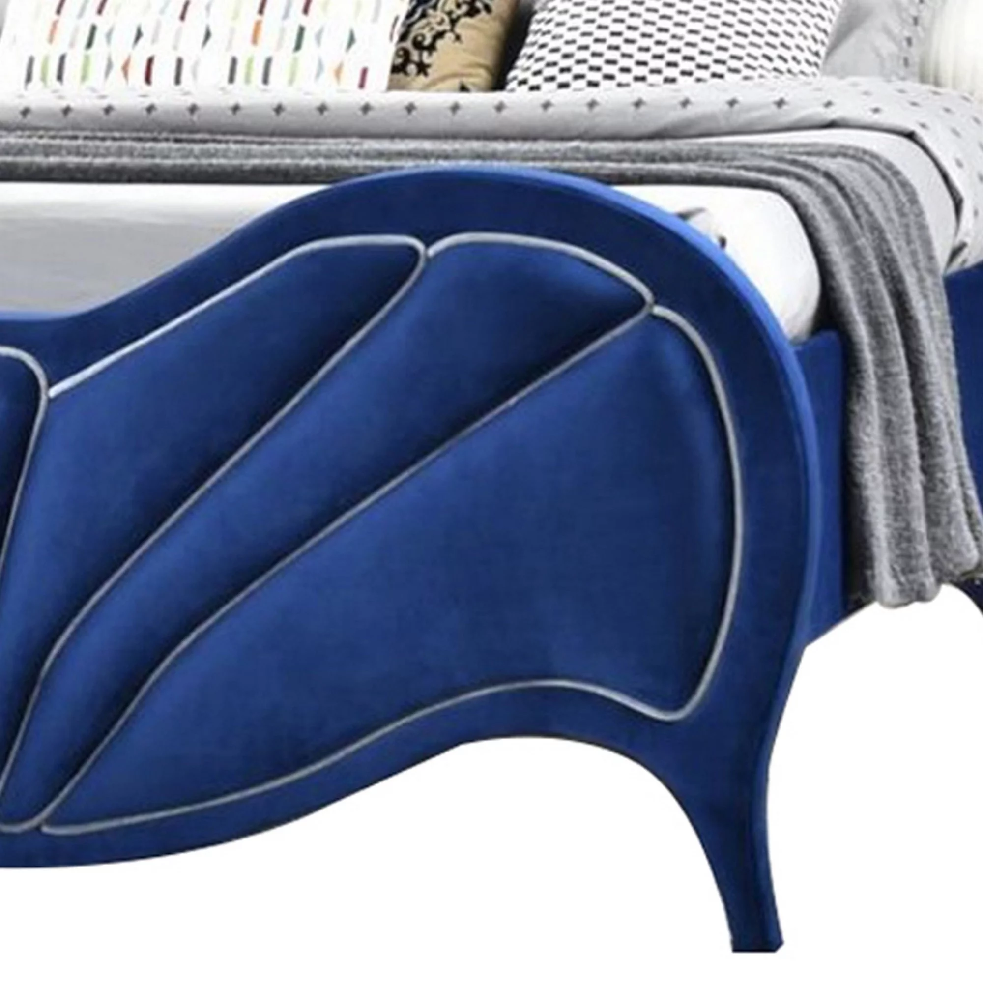 Velvet Upholstered Channel Tufted Queen Bed, Blue