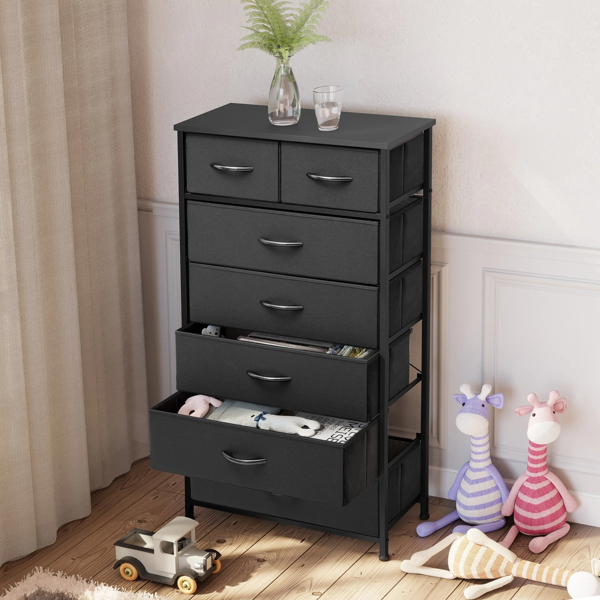 Pellebant 7-Drawer Storage Tower Organizer Chest Dresser Black Dark Wood