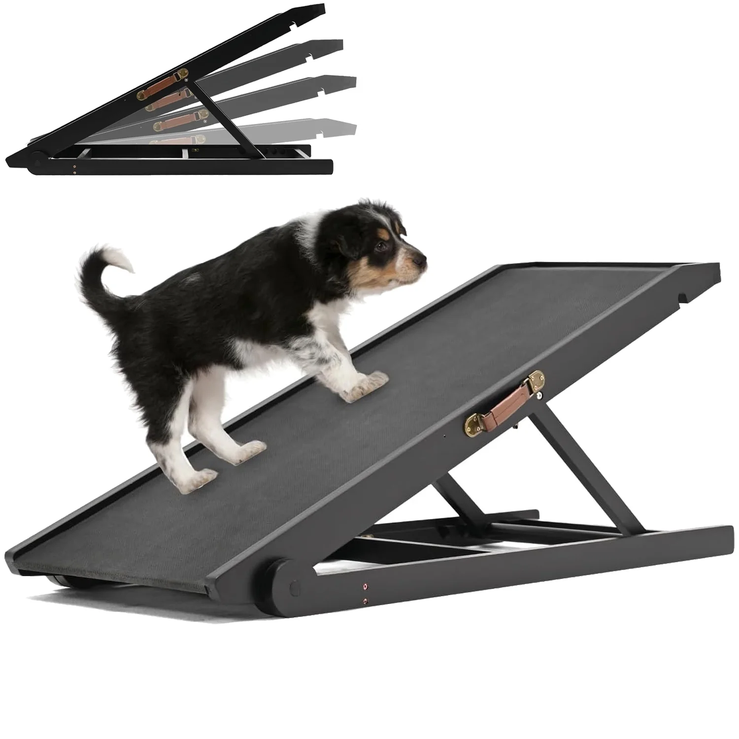 Slsy Dog Ramp, Upgrade Rubber Mat Folding Wooden Pet Ramp, 4 Adjustable Heights 13.7'' to 19.6'' for Bed,Couch,Car,Great for Small & Large Old Dogs & Cats, Supports up to 150 lbs