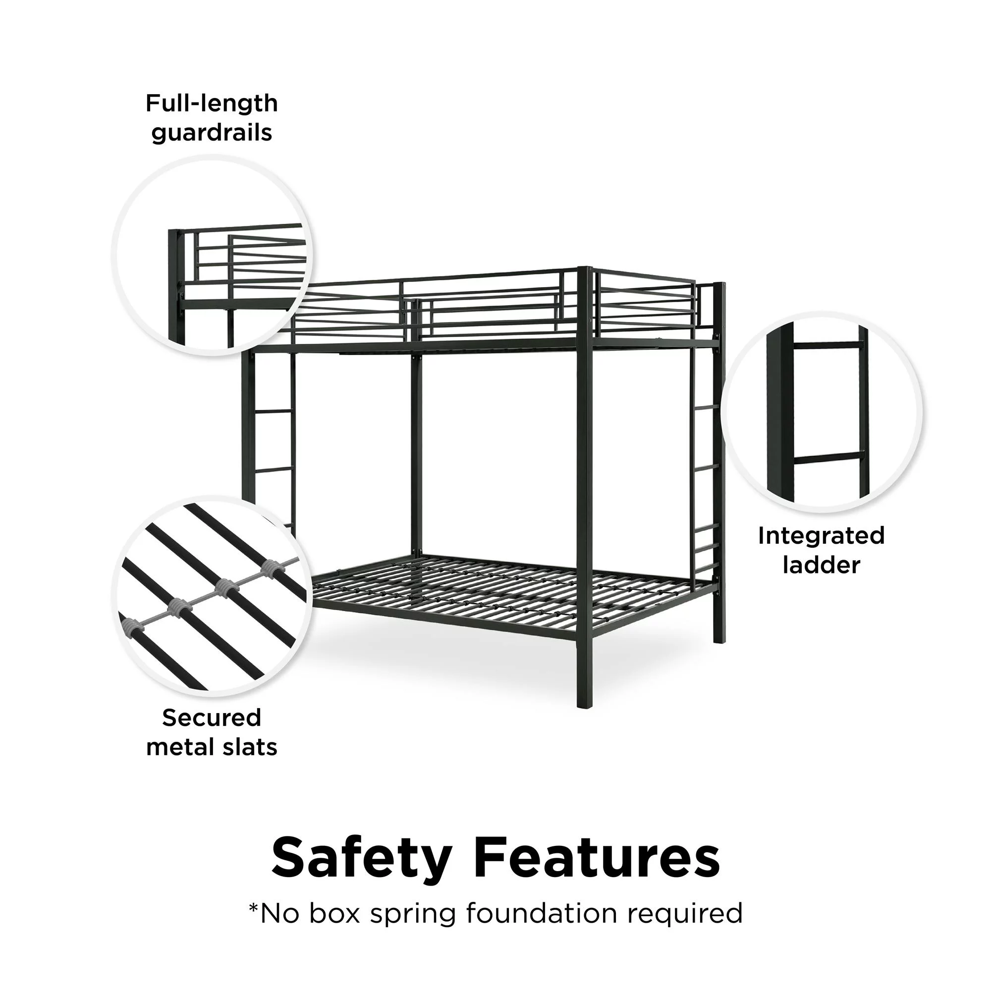 DHP Sidney Full over Full Metal Bunk Bed, Black