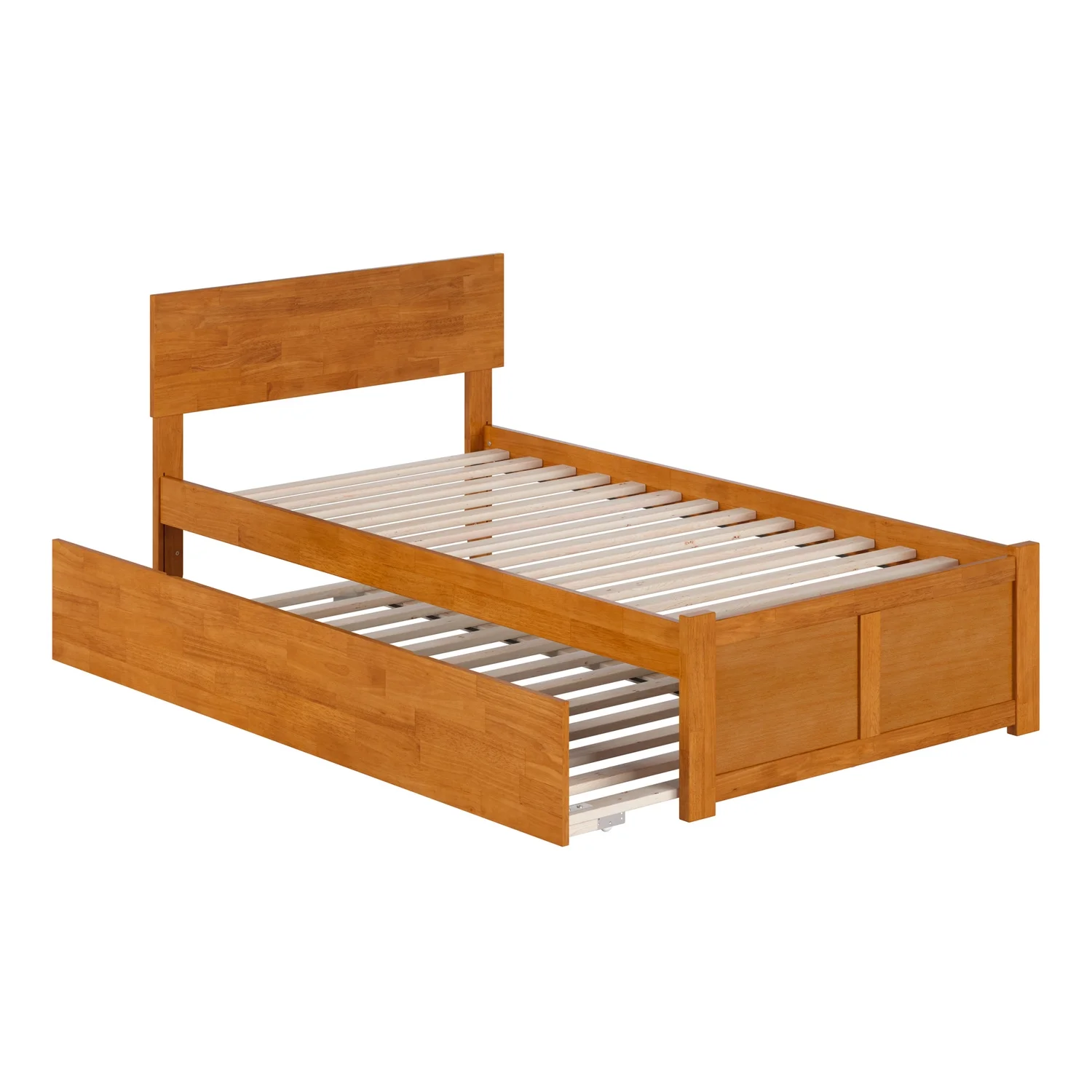 Orlando Twin Wood Platform Bed with Footboard and Twin Trundle in Light Toffee