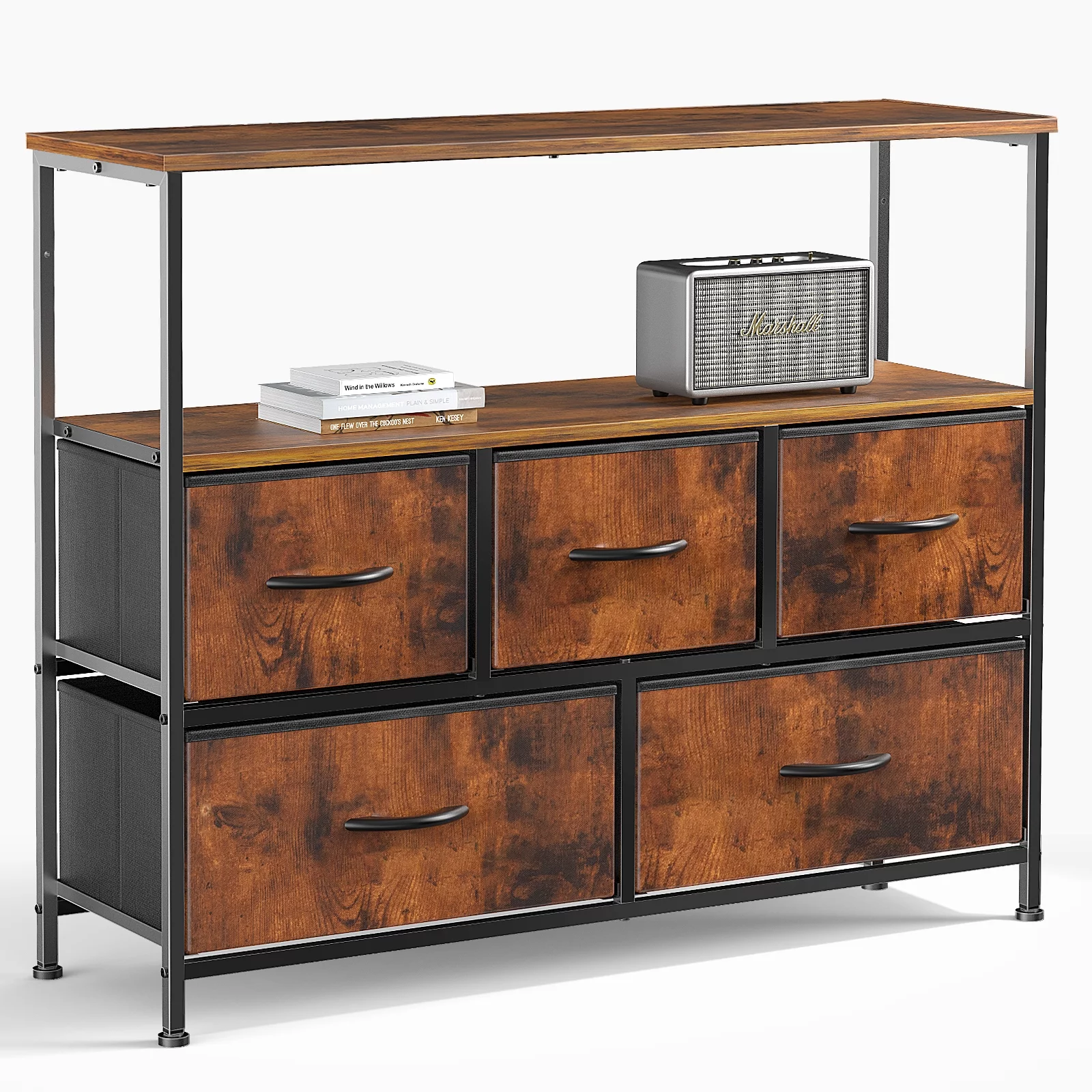 Huracan Dresser for Bedroom, Chest of Drawers, 5 Drawer Dresser, Closet Fabric Dresser with Metal Frame