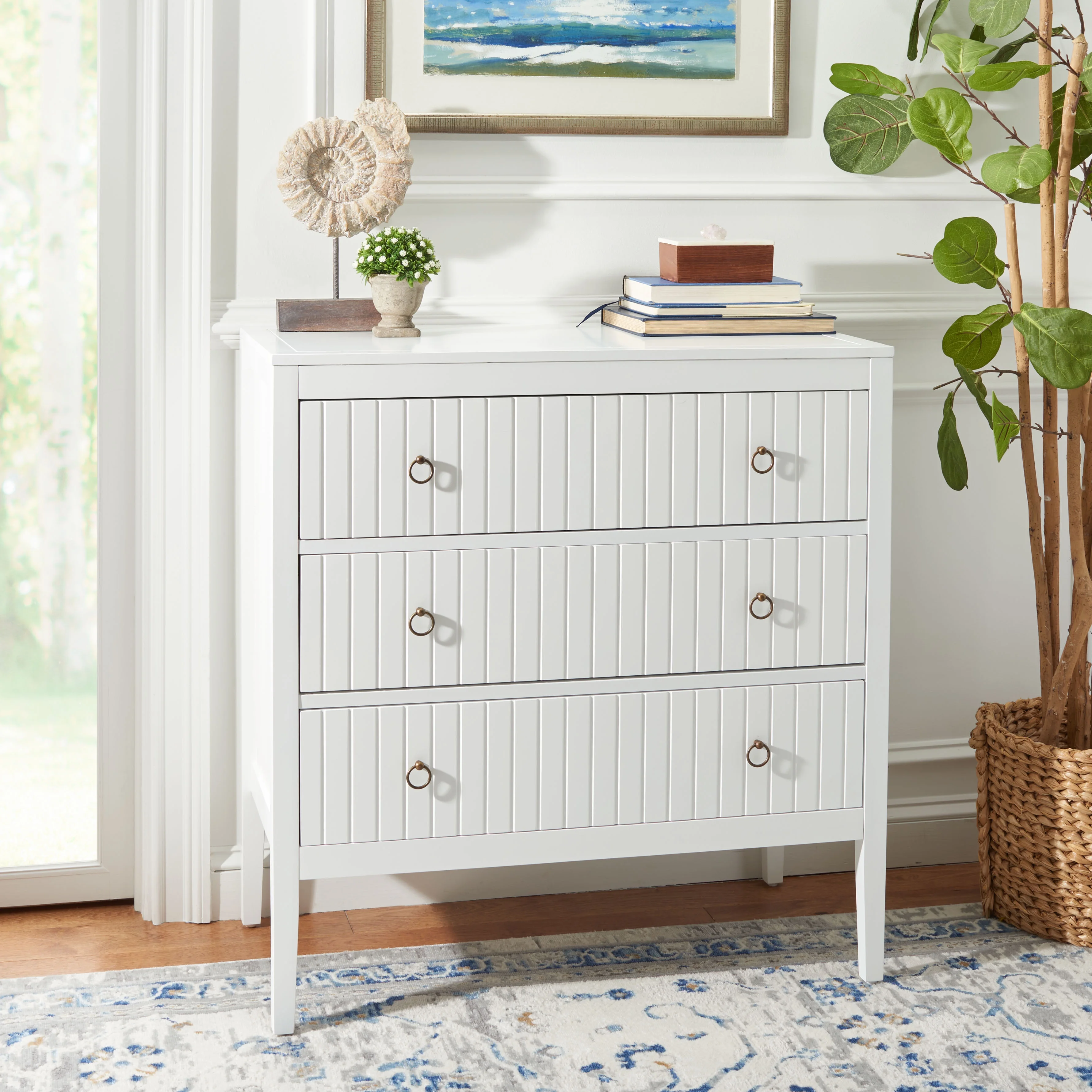 SAFAVIEH Tegan Contemporary Style 3 Drawer Chest, White (34.5 in. W x 18 in. D x 36 in. H)