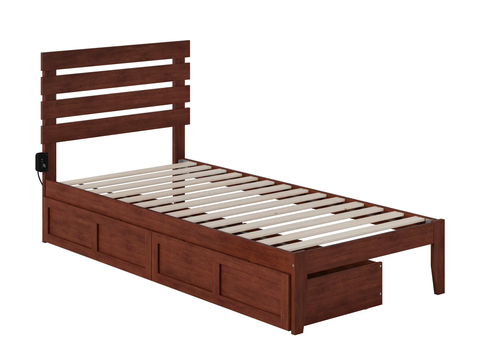 Oxford Twin Extra Long Bed with USB Turbo Charger and 2 Extra Long Drawers in Walnut