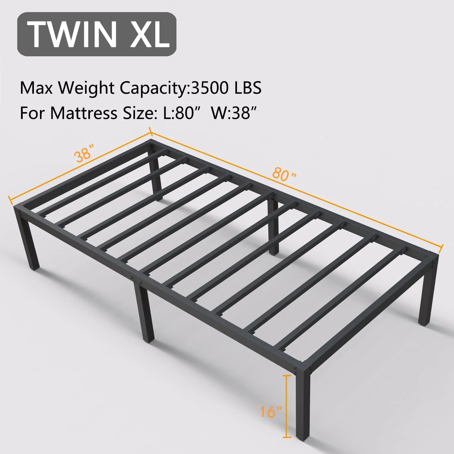 JIAH Twin XL Bed Frame 3000 lbs+, Twin XL Bed Frame No Box Spring Needed, Heavy Duty Tall Metal Twin XL Platform Bed Frames with Large Storage Space, Noise Free, Black.
