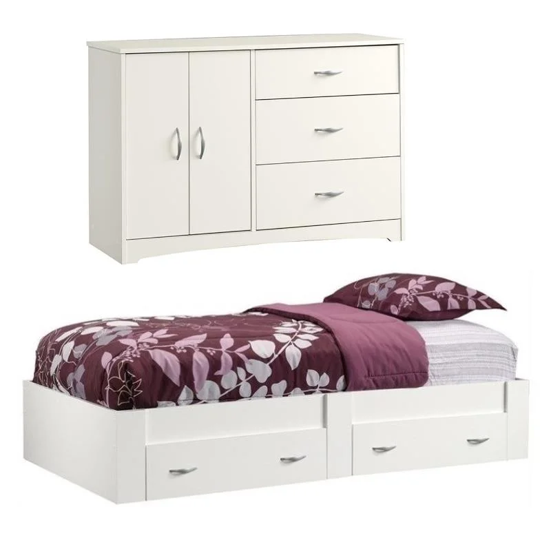 Home Square 2 Piece Bedroom Furniture Set with Bookcase and Twin Bed in White