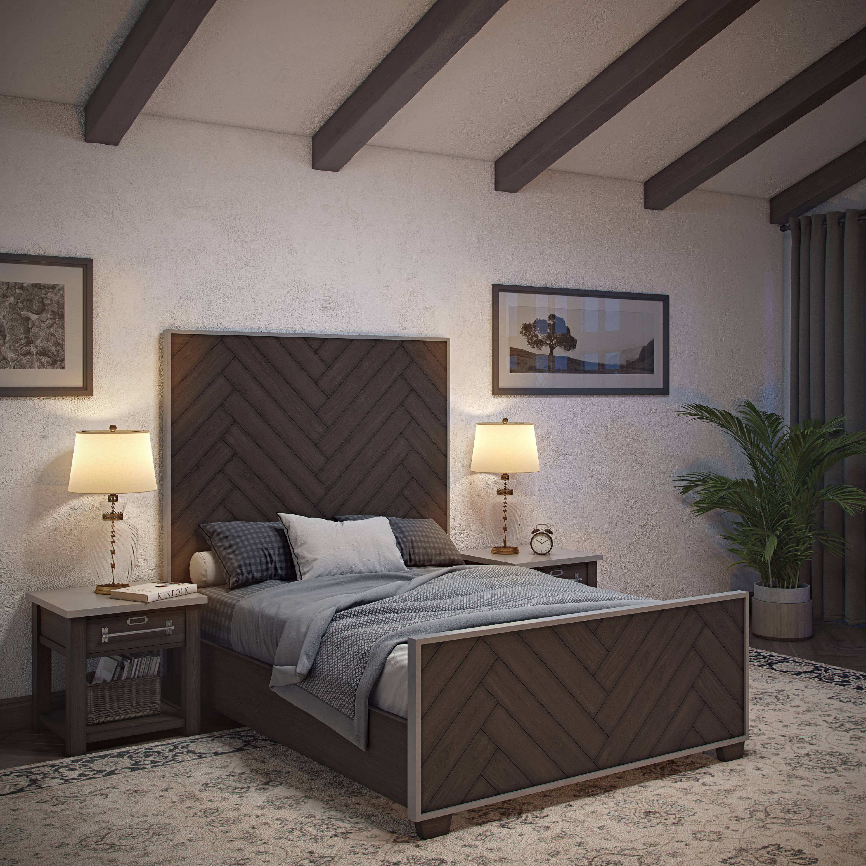 Modern Farmhouse Metal Frame Dark Oak King Footboard