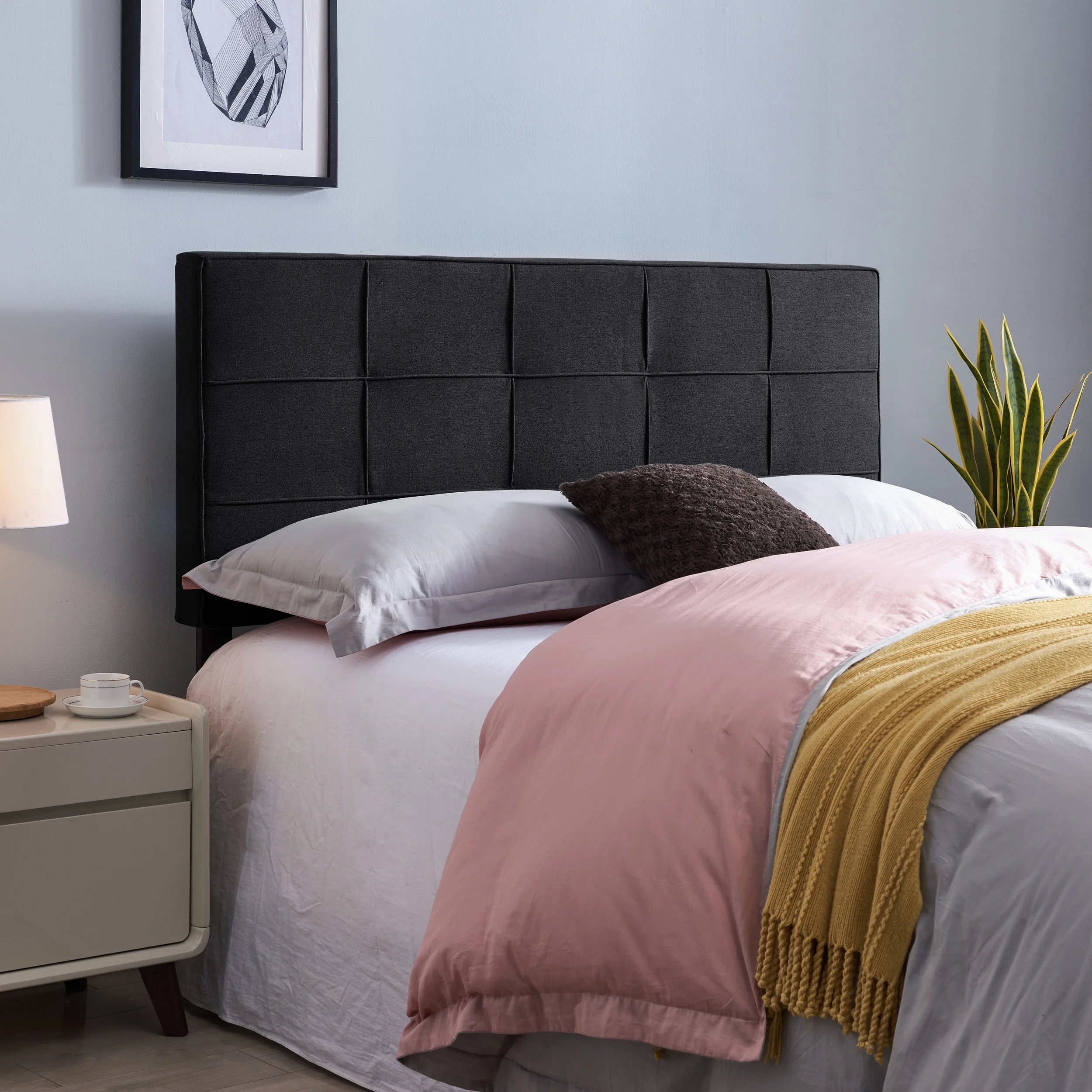 Noble House Abdullah Contemporary Upholstered Queen/Full Headboard, Black