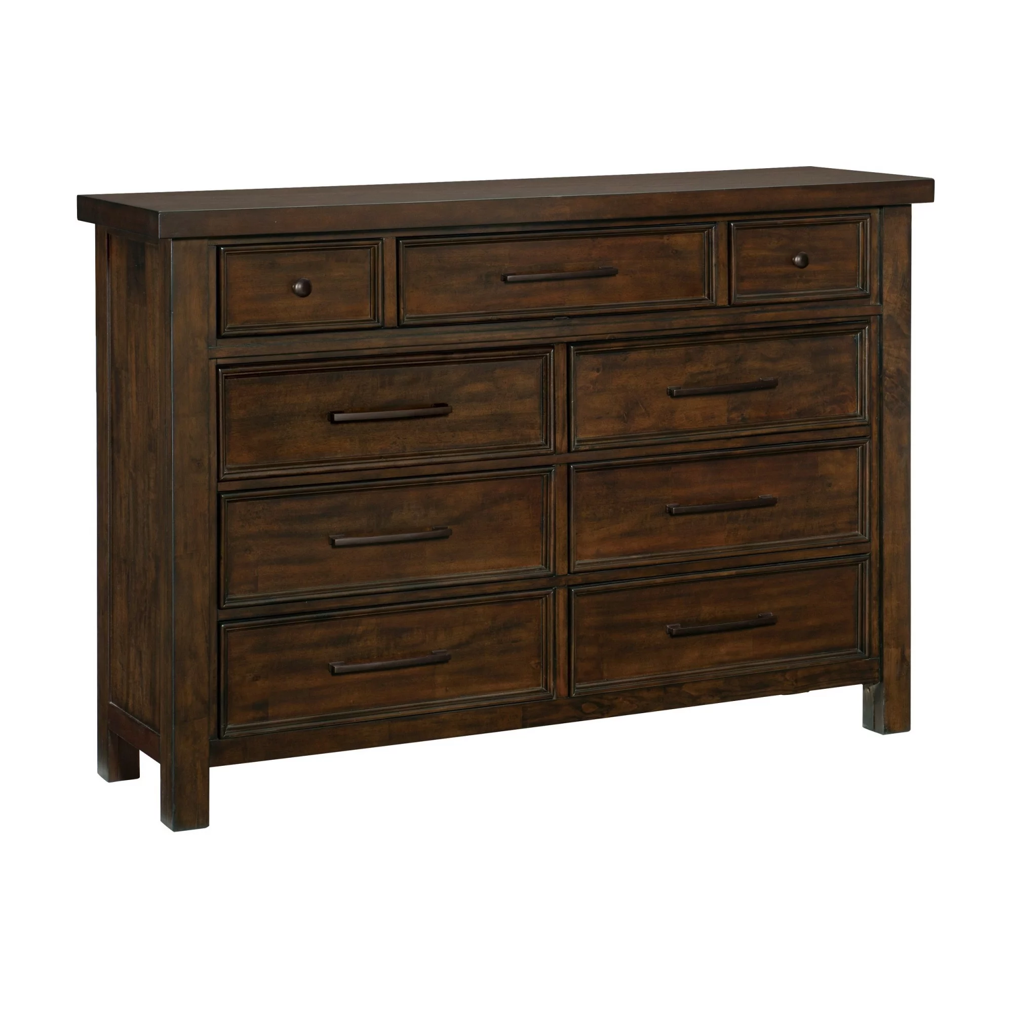 Benjara BM300964 62 in. Saul Wide Wood Dresser - 9 Drawers - Dark Bronze Handles, Dark Brown
