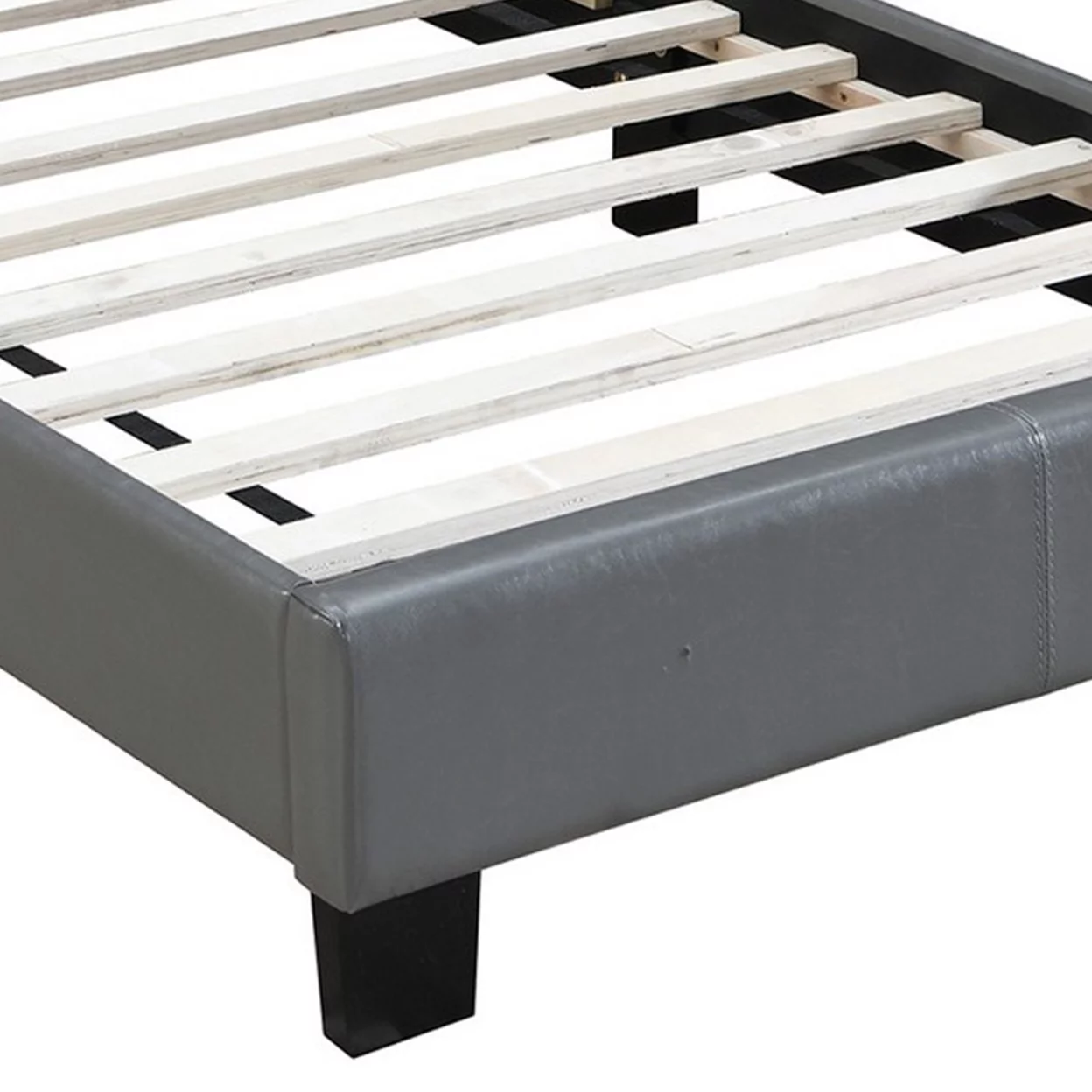 Transitional Style Leatherette Twin Bed with Padded Headboard, Gray