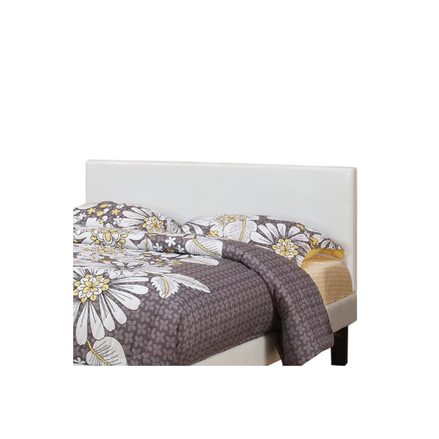 Serene Slated Wooden Full Bed In Faux Leather 12 Slats, White