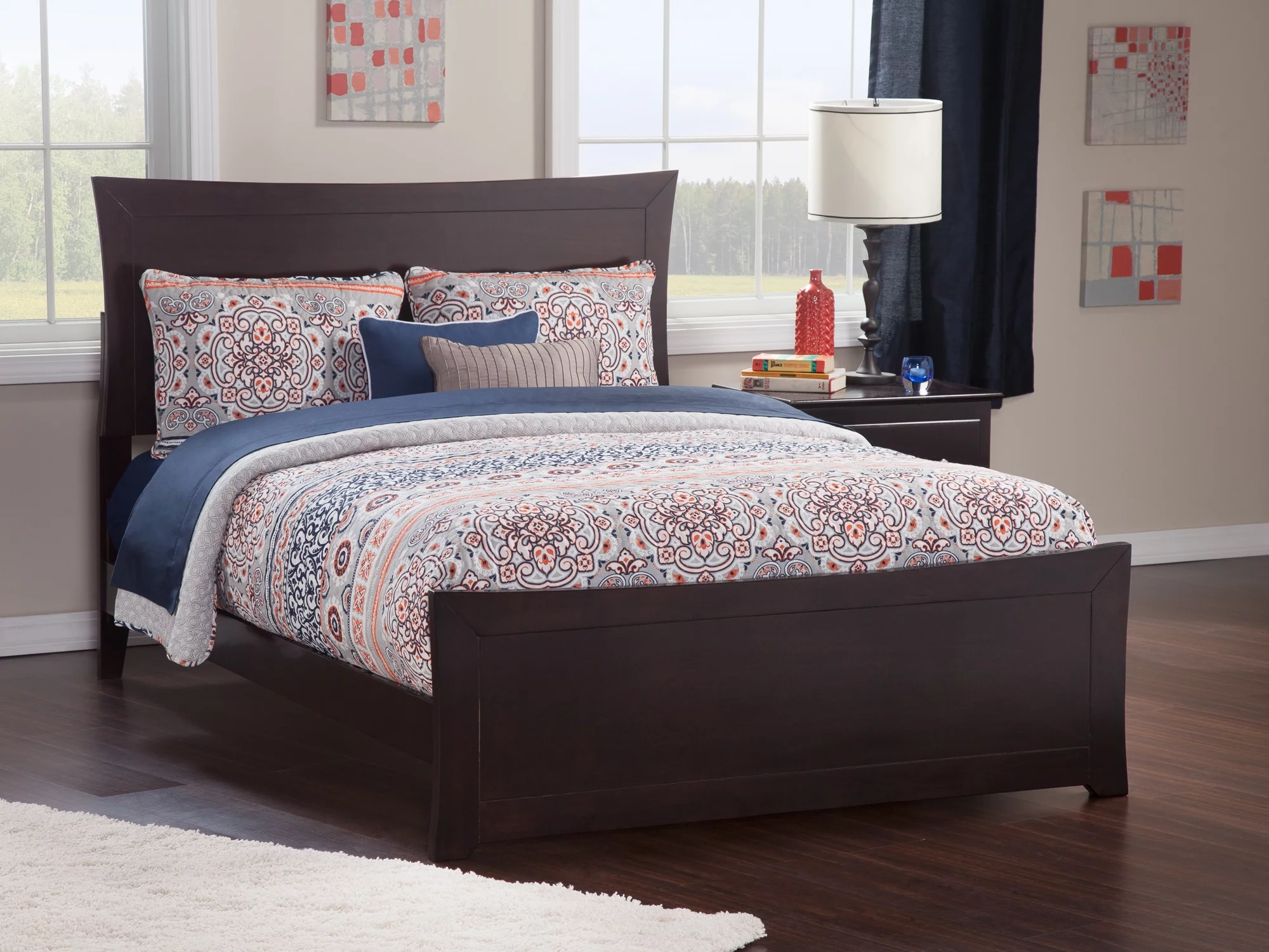 AFI Metro Queen Wood Platform Bed Frame with Panel Headboard & Footboard, Espresso