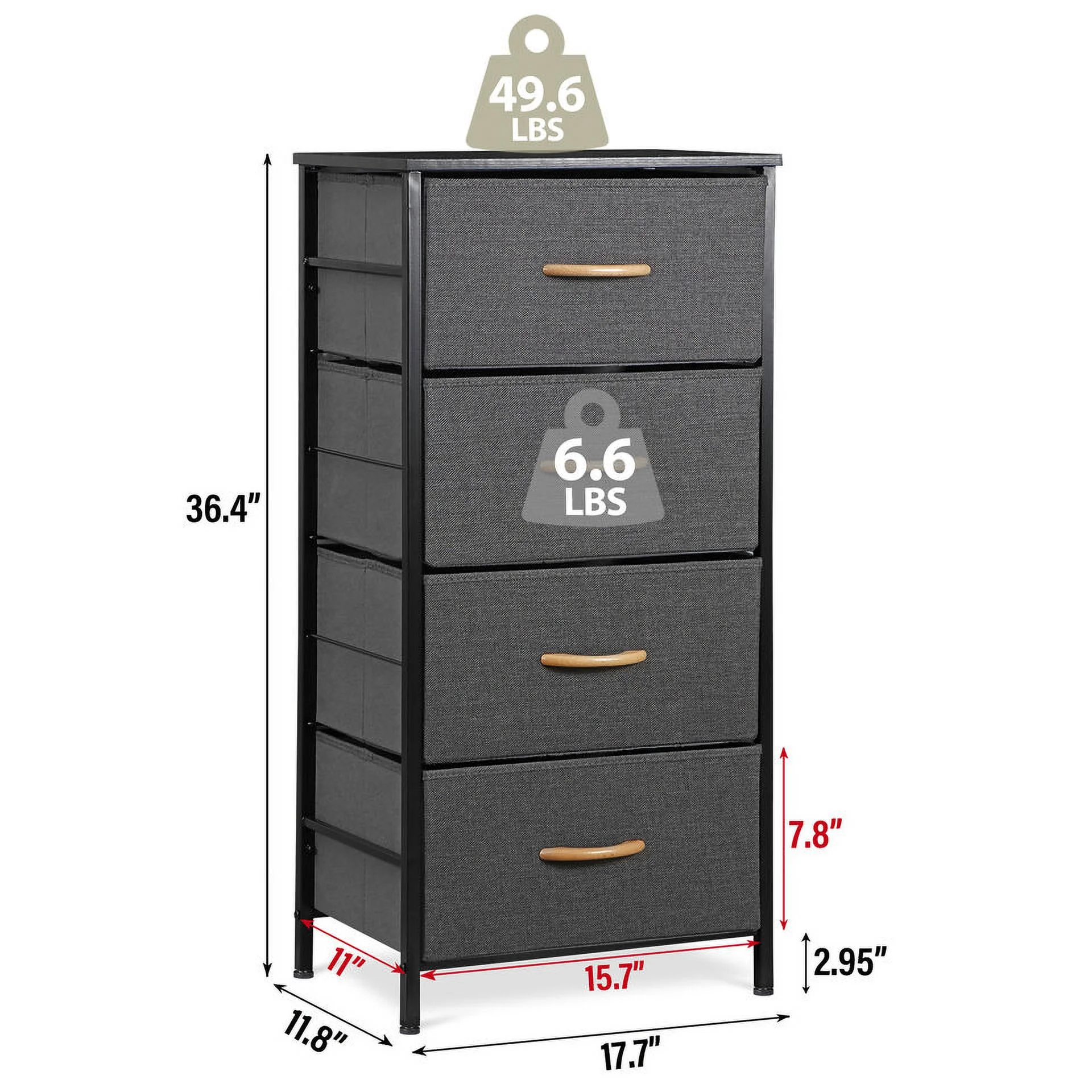 Fabric Storage Tower with 4 Drawers Tall Chest of Drawers for Bedroom Dark Grey